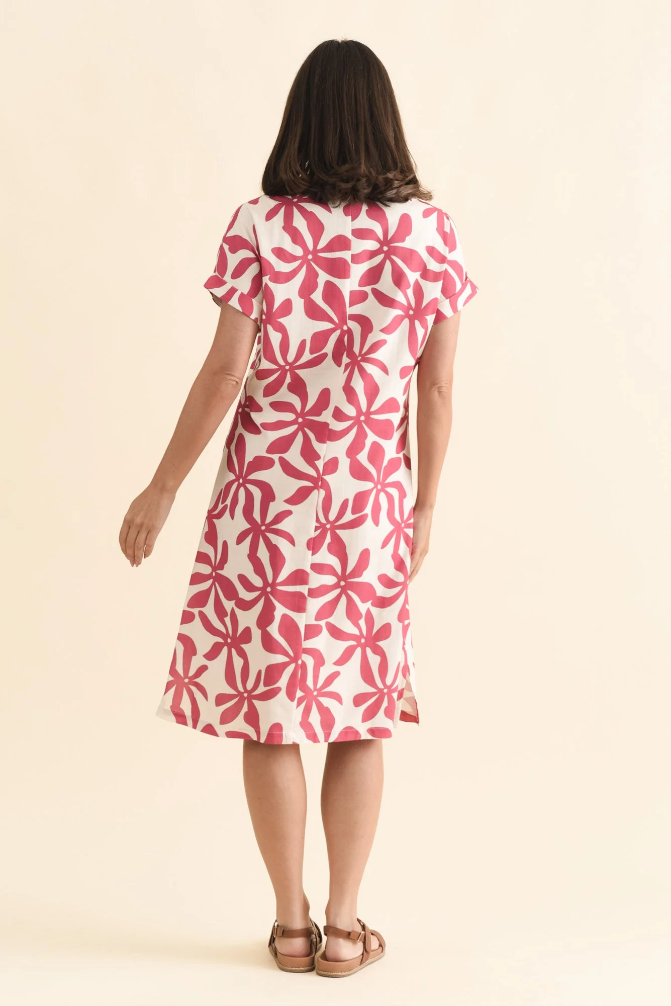 Sommer Red Abstract Cotton Blend V Neck Dress - Image 4