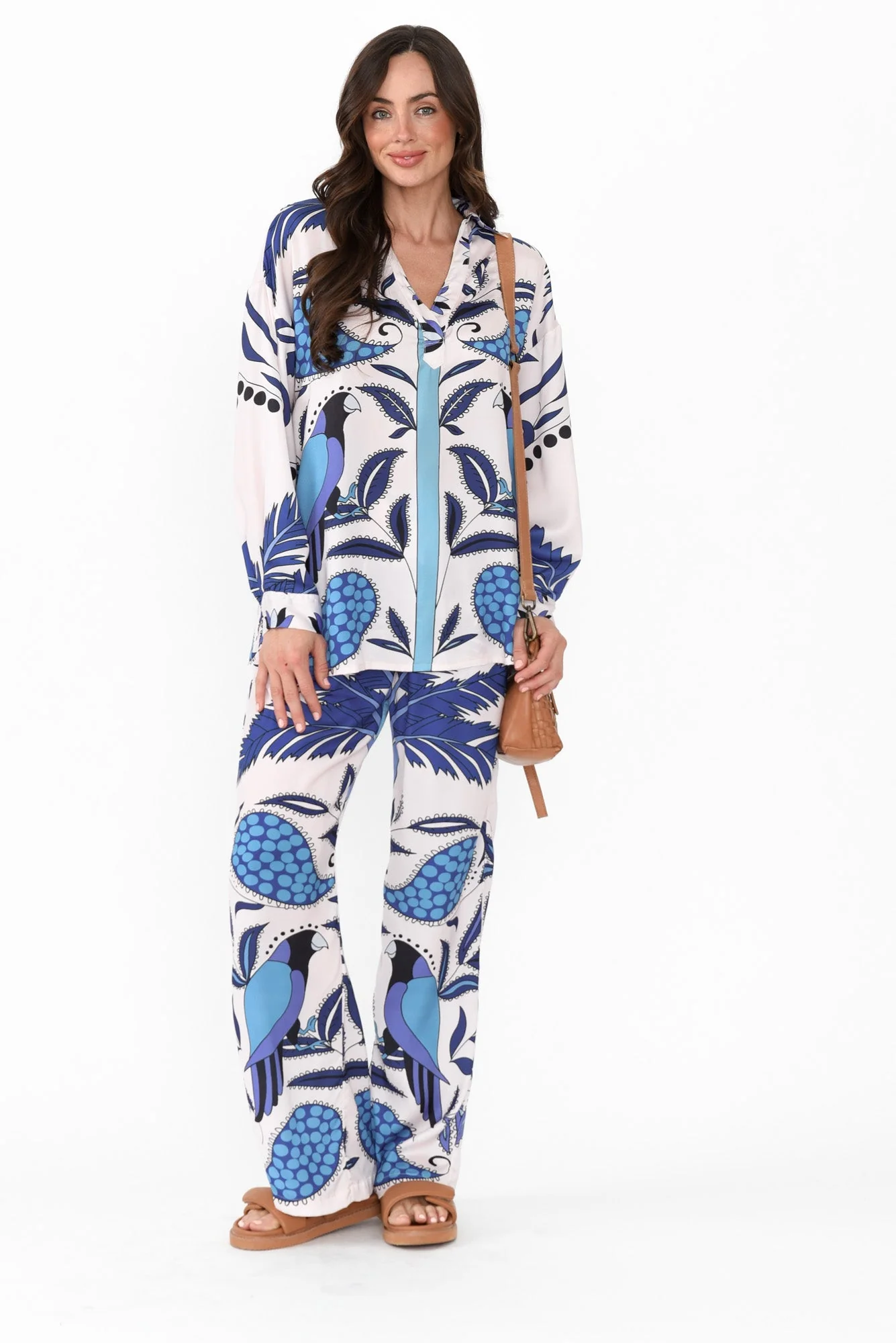 Sona Blue Tropical Wide Leg Pants - Image 4