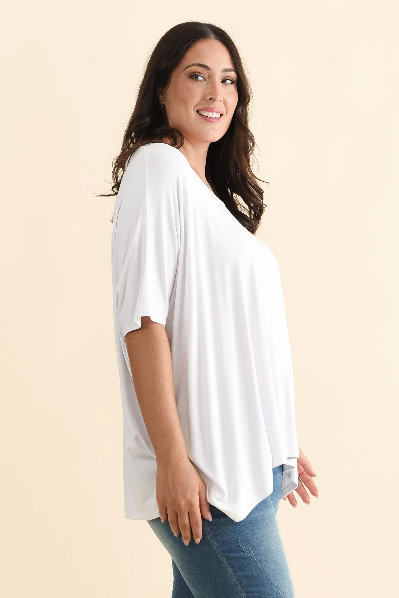 Sorronda White Bamboo Batwing Top - Image 4