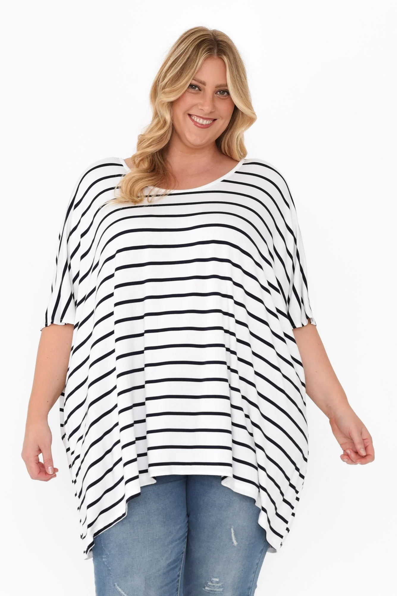 Sorronda White Stripe Bamboo Batwing Top - Image 13