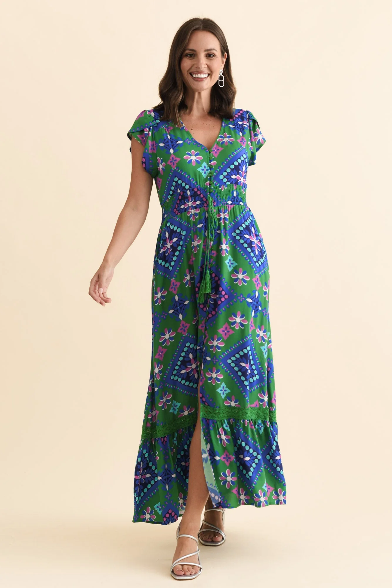 Spiers Green Geo Tie Dress - Image 2