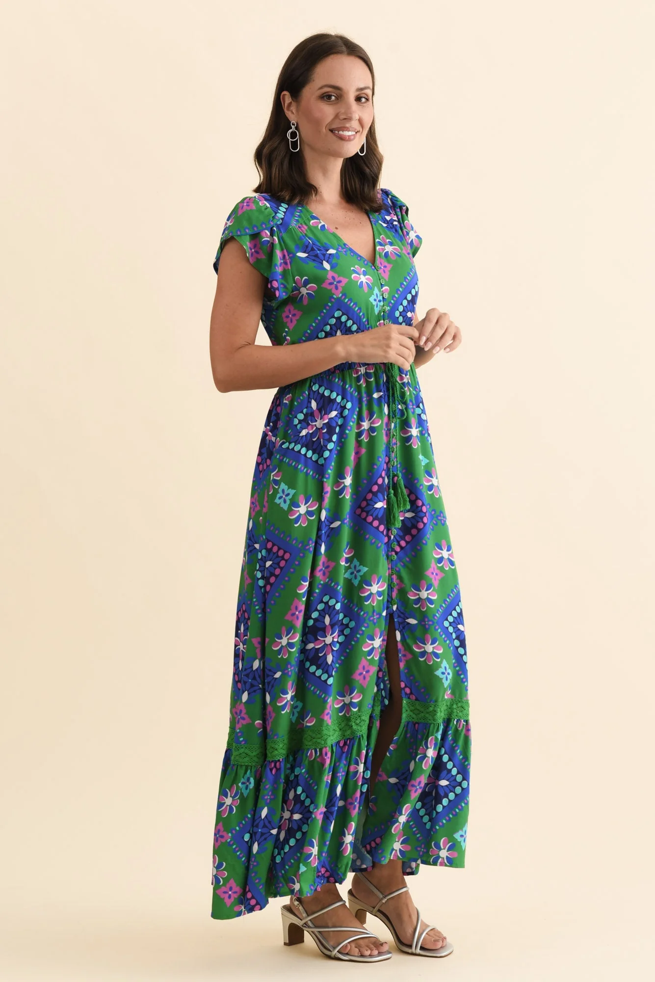 Spiers Green Geo Tie Dress - Image 3