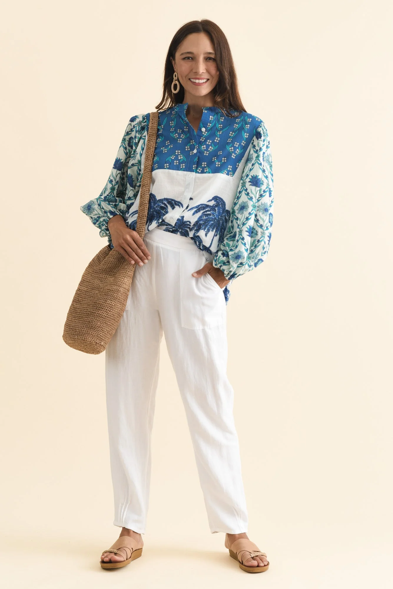 Stalone Blue Tropical Cotton Blouse - Image 2
