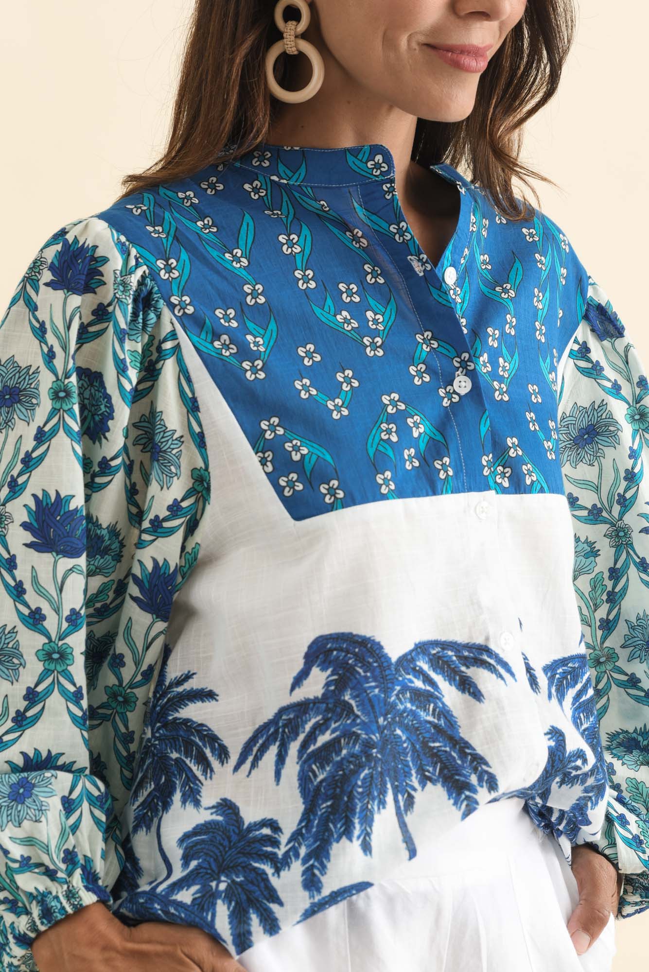 Stalone Blue Tropical Cotton Blouse - Image 5