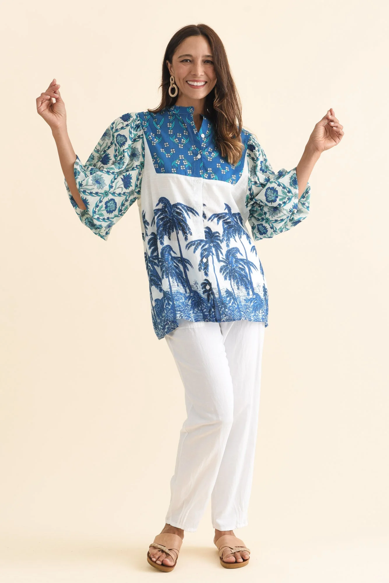 Stalone Blue Tropical Cotton Blouse - Image 6