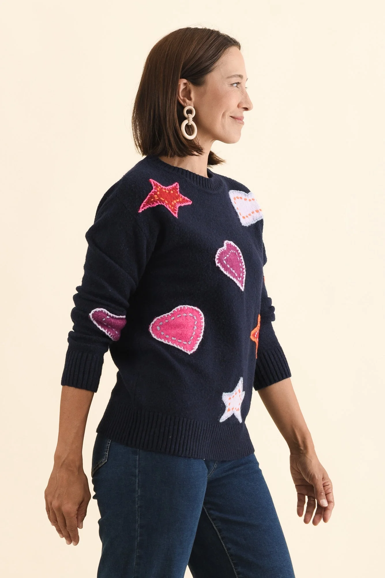 Starla Navy Patchwork Knit Jumper - Image 3