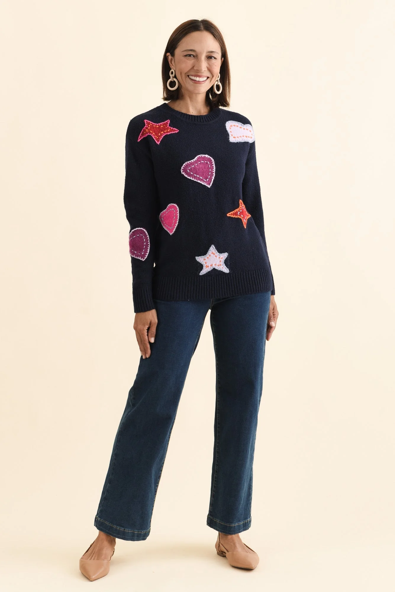Starla Navy Patchwork Knit Jumper - Image 5