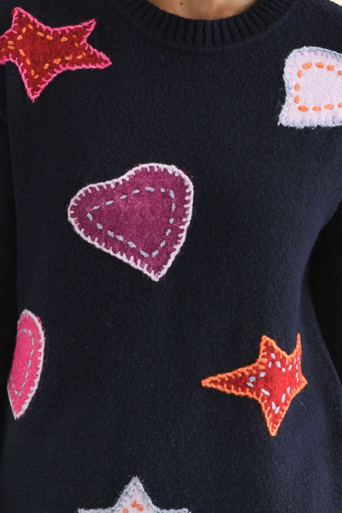 Starla Navy Patchwork Knit Jumper - Image 6