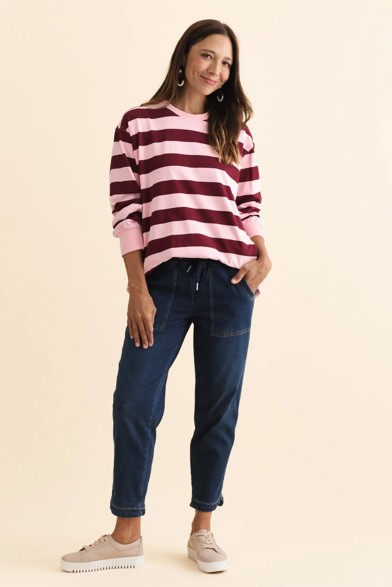 Stazie Pink Stripe Cotton Sweatshirt - Image 2