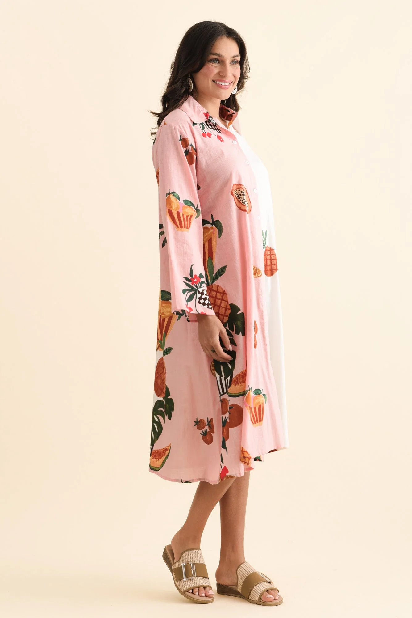 Stella Pink Fruity Cotton Shirt Dress - Image 3