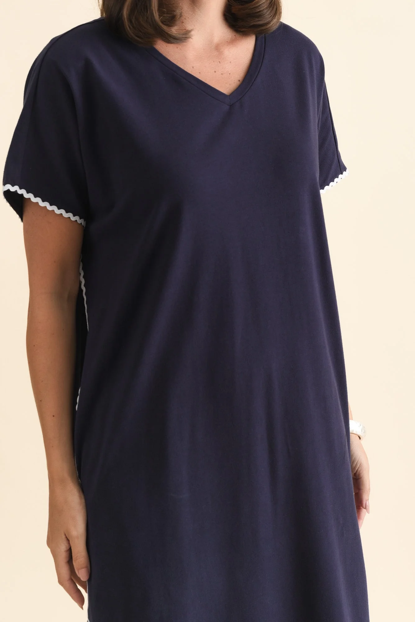 Stellar Navy Contrast Cotton Tee Dress - Image 5