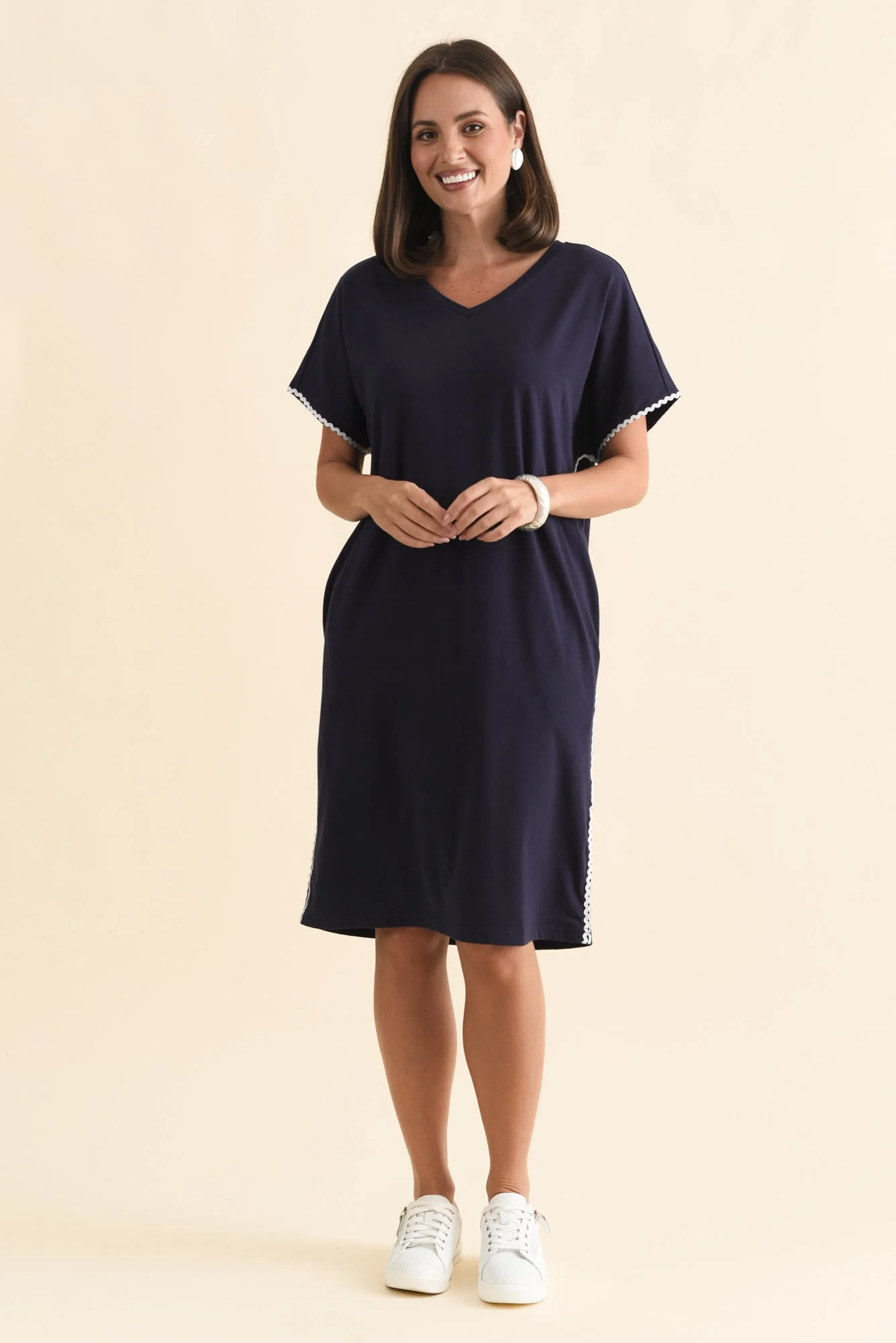 Stellar Navy Contrast Cotton Tee Dress - Image 6