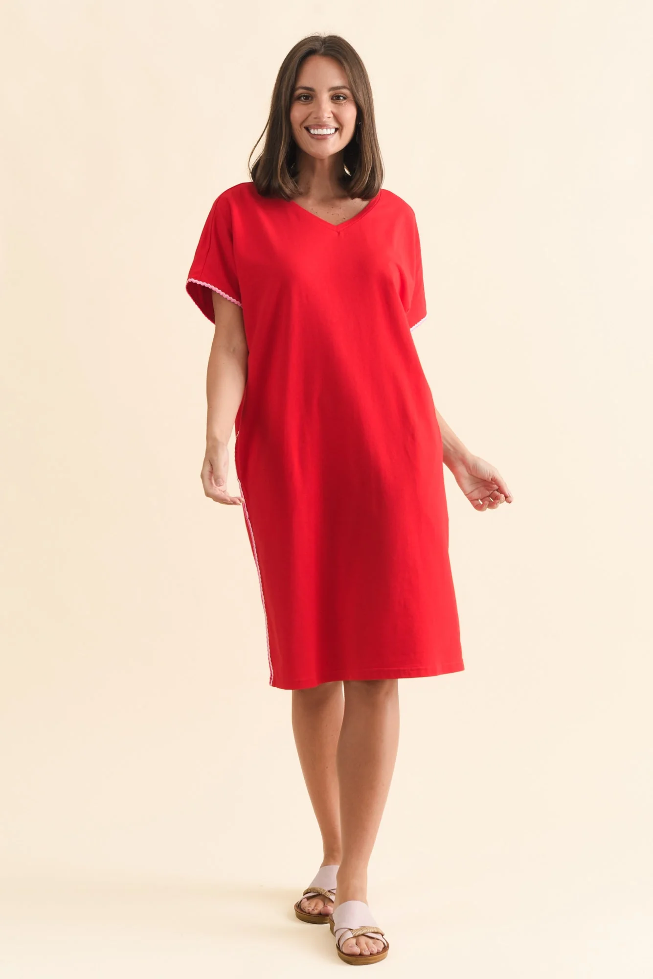 Stellar Red Contrast Cotton Tee Dress - Image 2