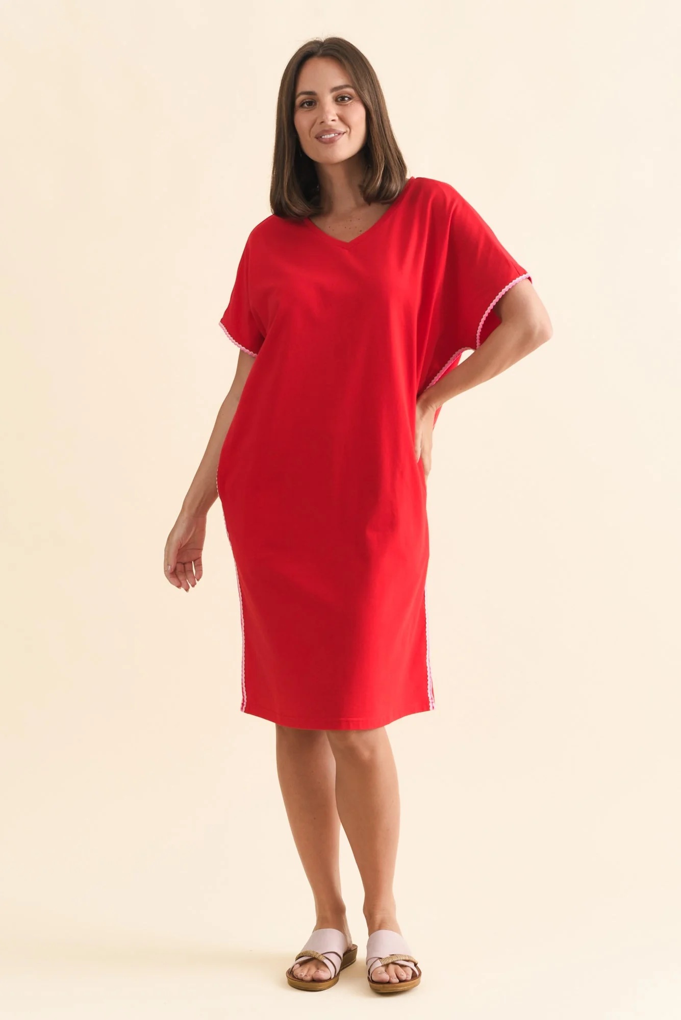 Stellar Red Contrast Cotton Tee Dress - Image 3