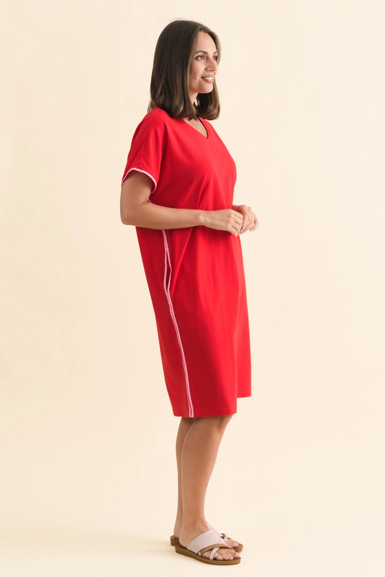 Stellar Red Contrast Cotton Tee Dress - Image 4