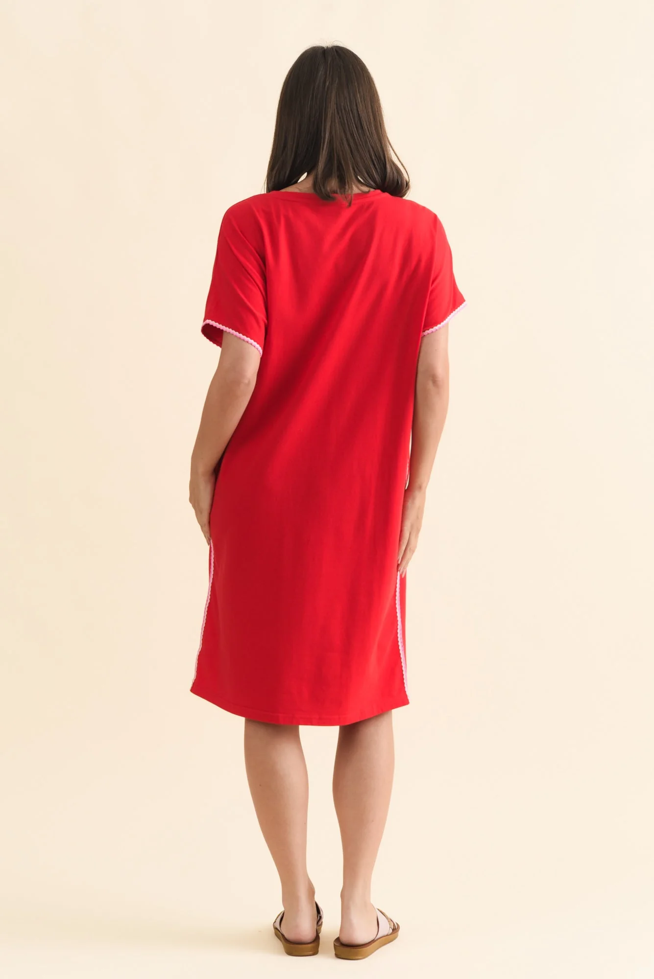 Stellar Red Contrast Cotton Tee Dress - Image 5