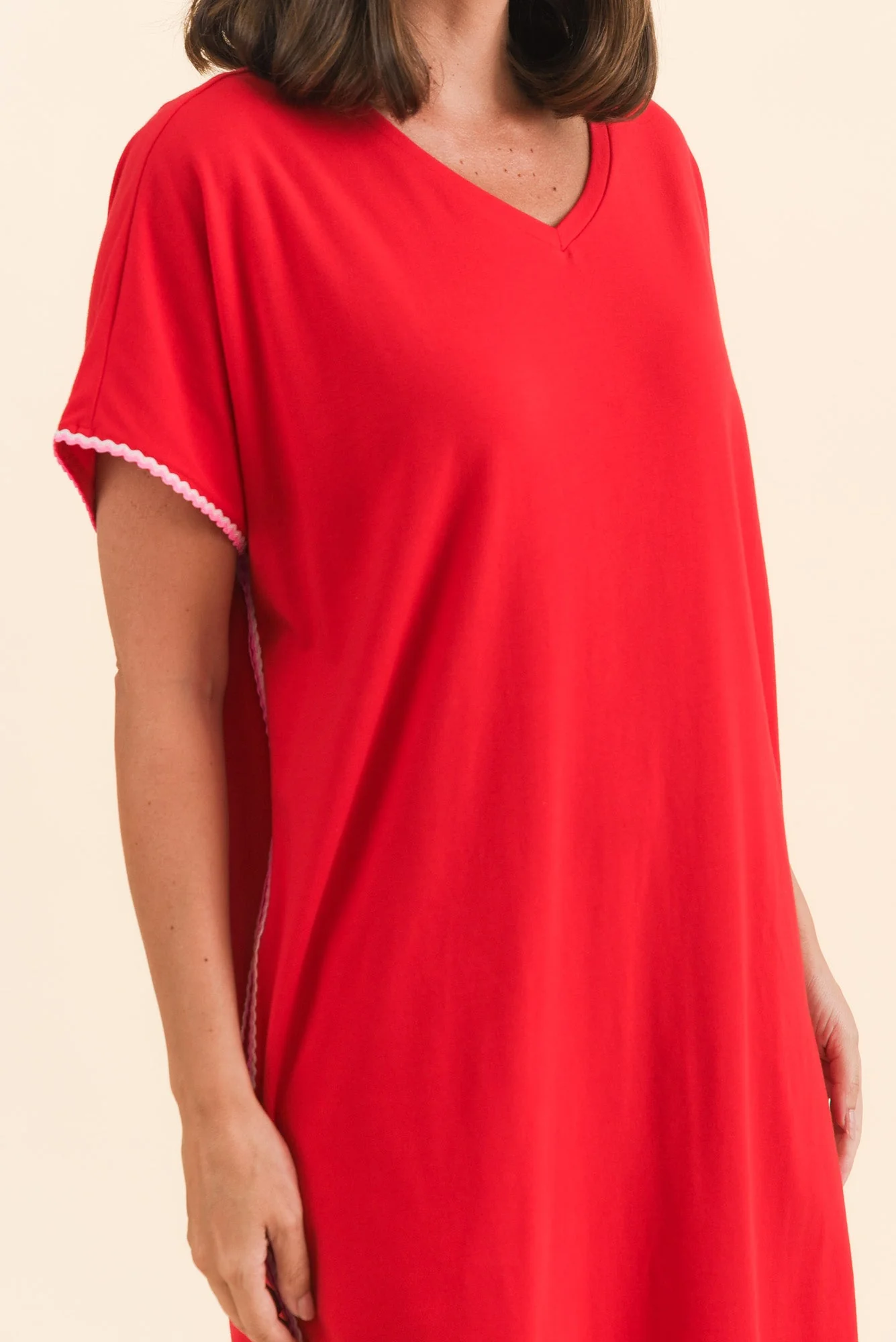 Stellar Red Contrast Cotton Tee Dress - Image 6