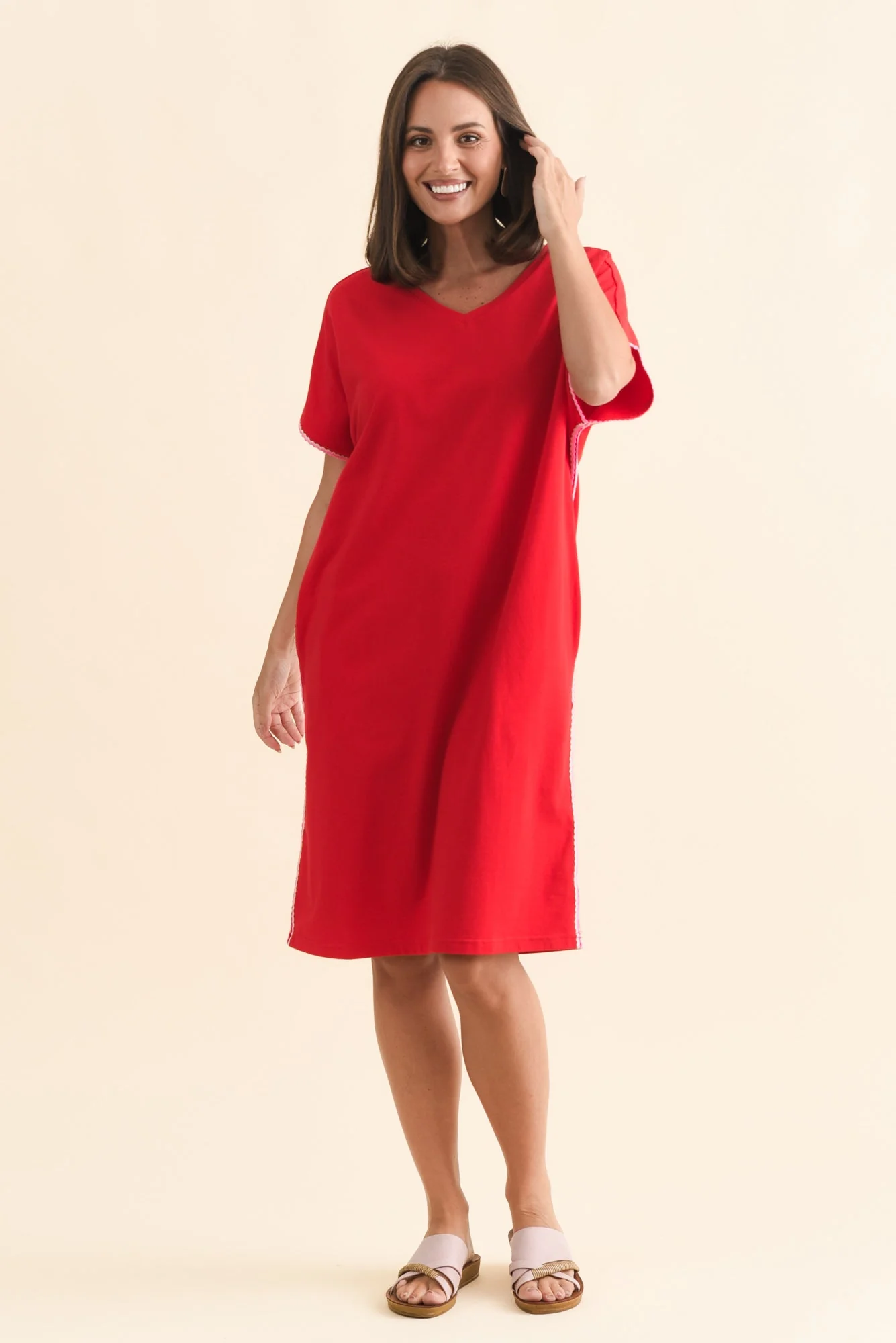 Stellar Red Contrast Cotton Tee Dress - Image 7