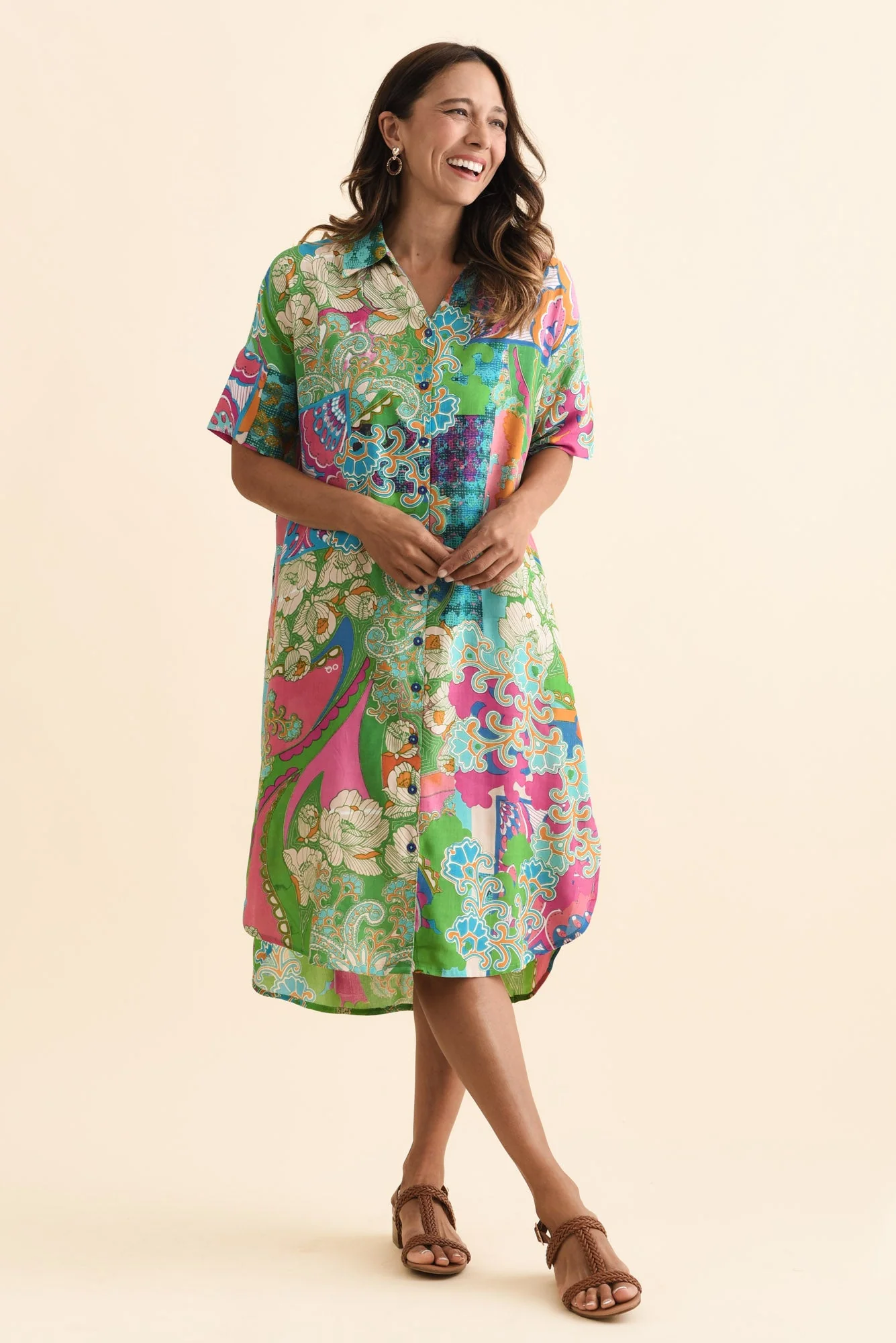 Stephanie Green Mosaic Button Dress - Image 2