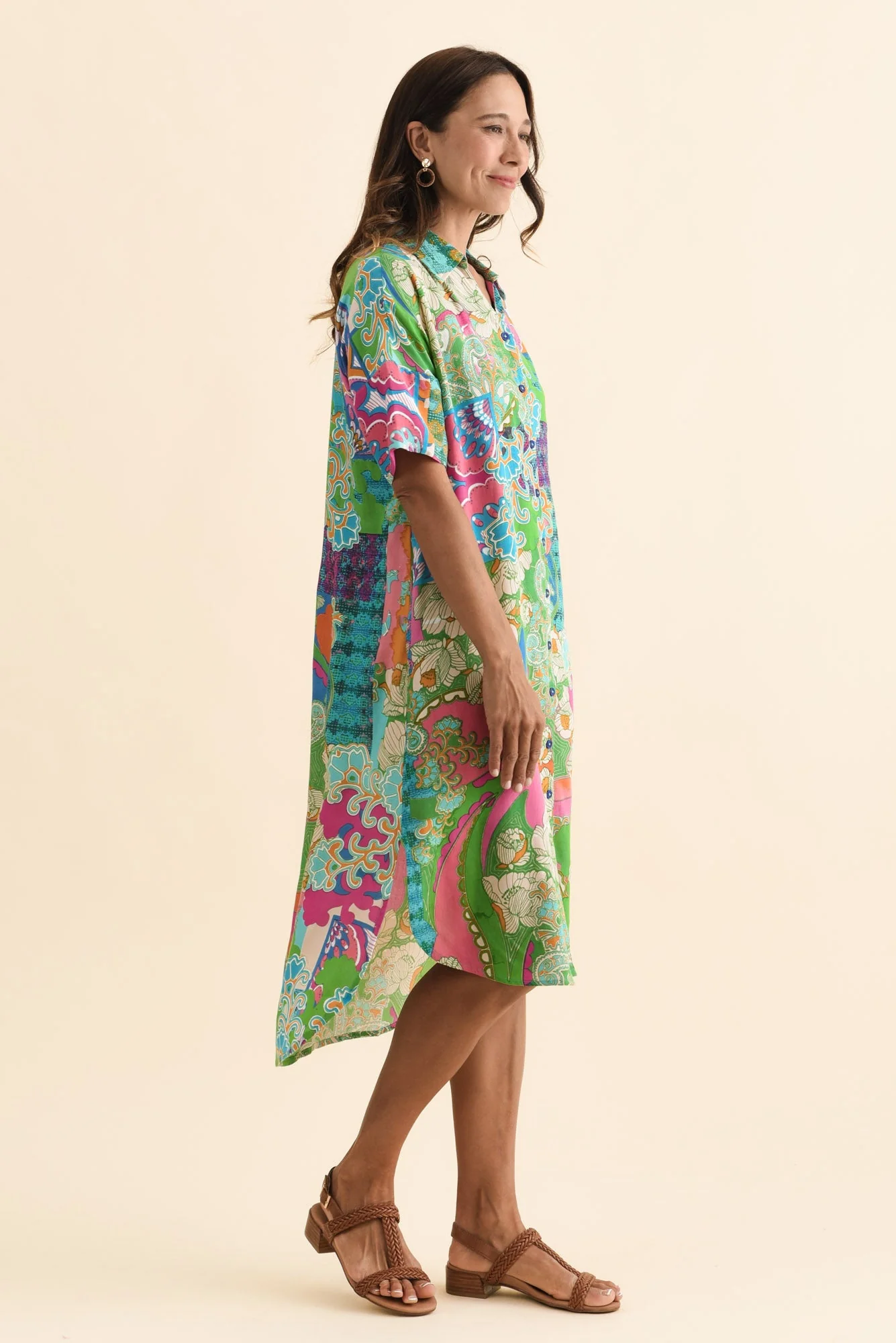 Stephanie Green Mosaic Button Dress - Image 3