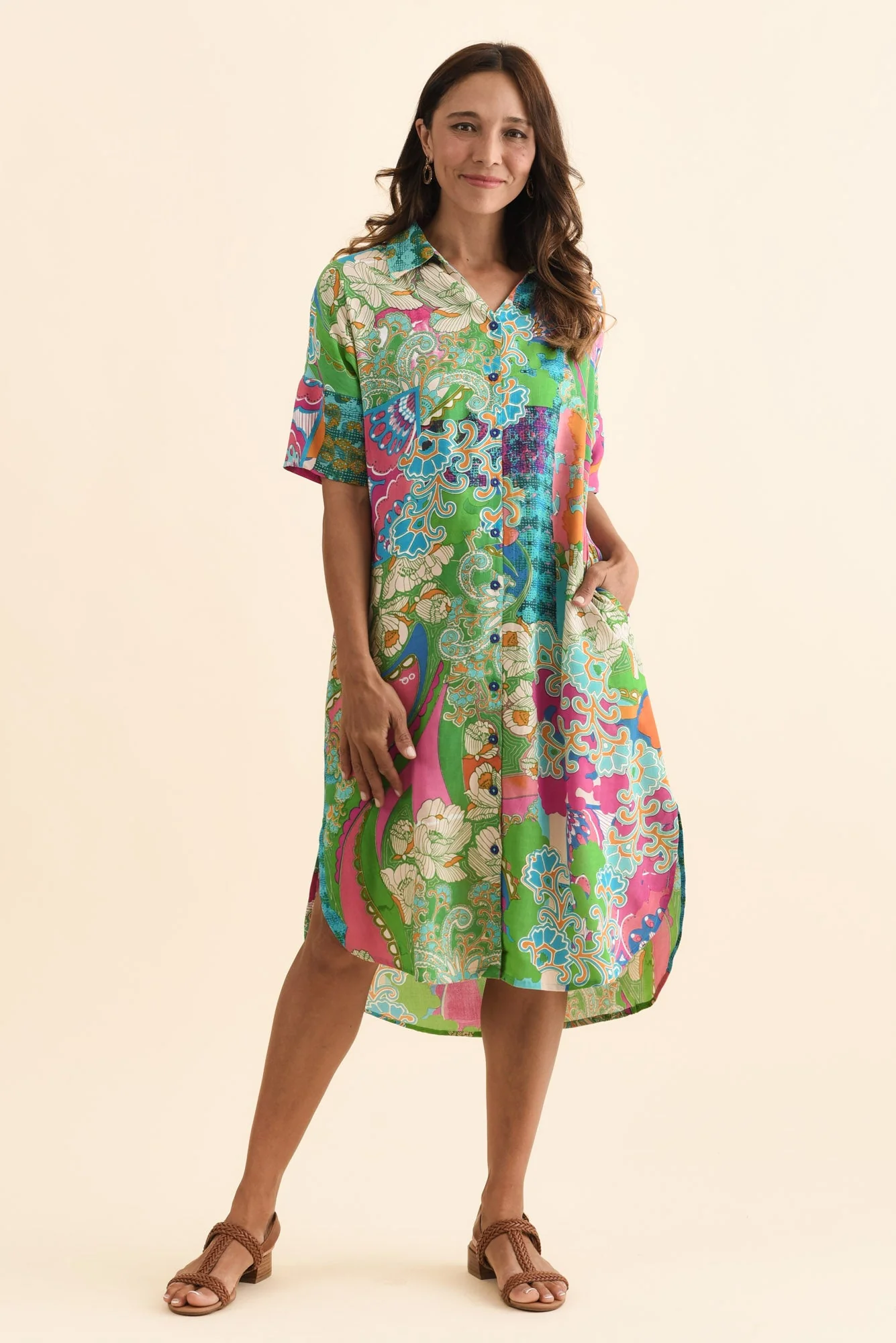 Stephanie Green Mosaic Button Dress - Image 6