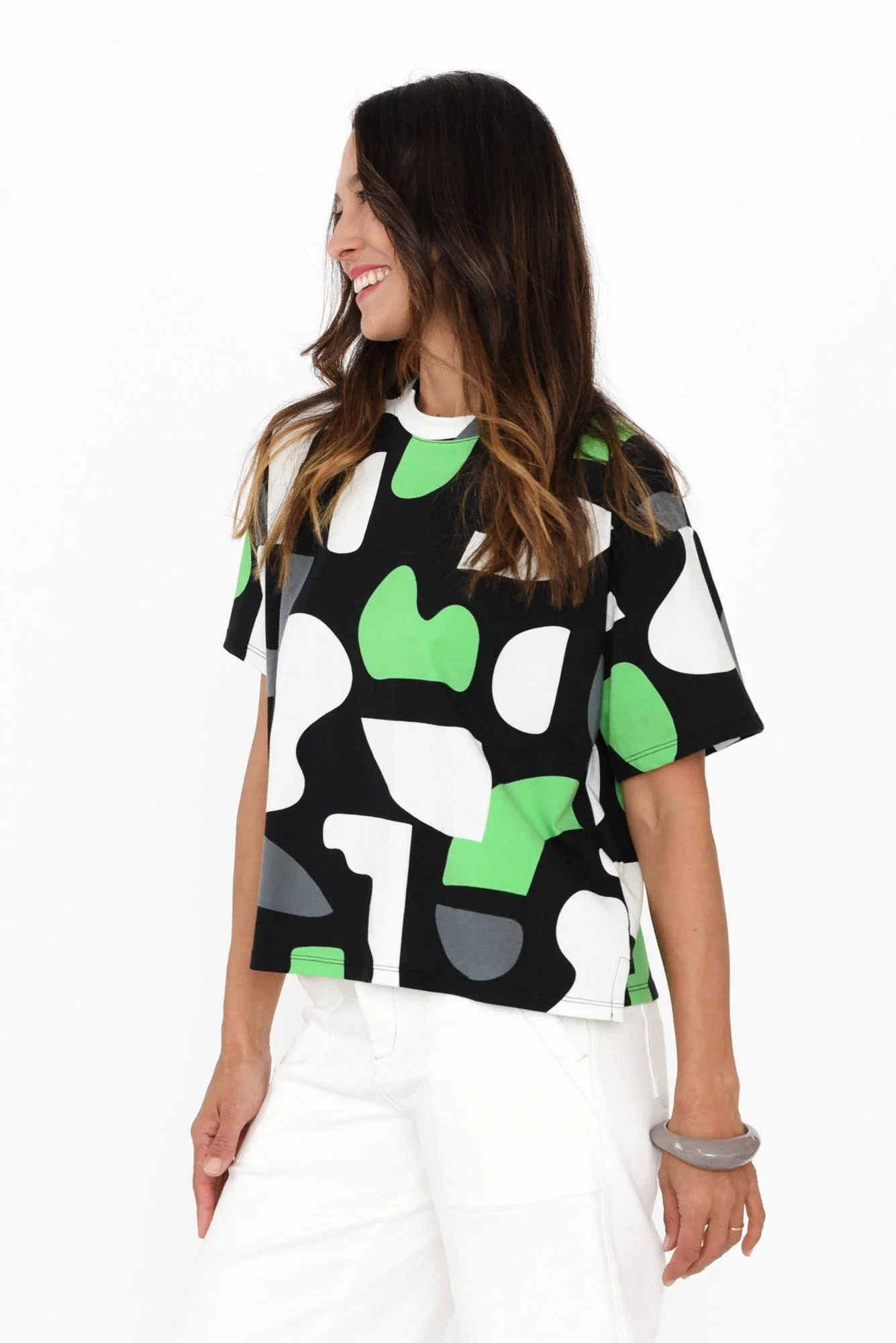 Stijl Green Abstract Cotton Tee - Image 3