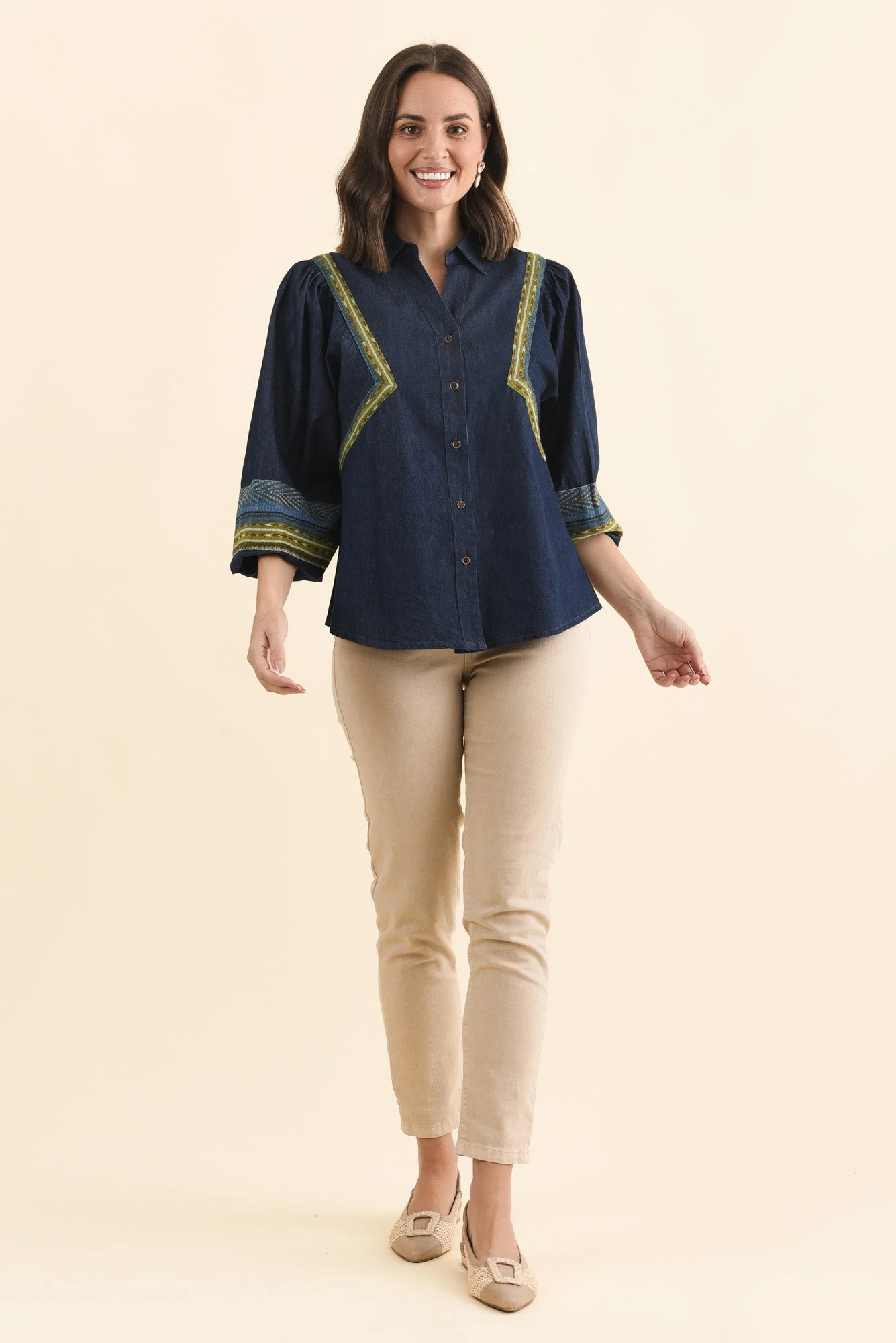 Stiles Blue Denim Puff Sleeve Top - Image 2