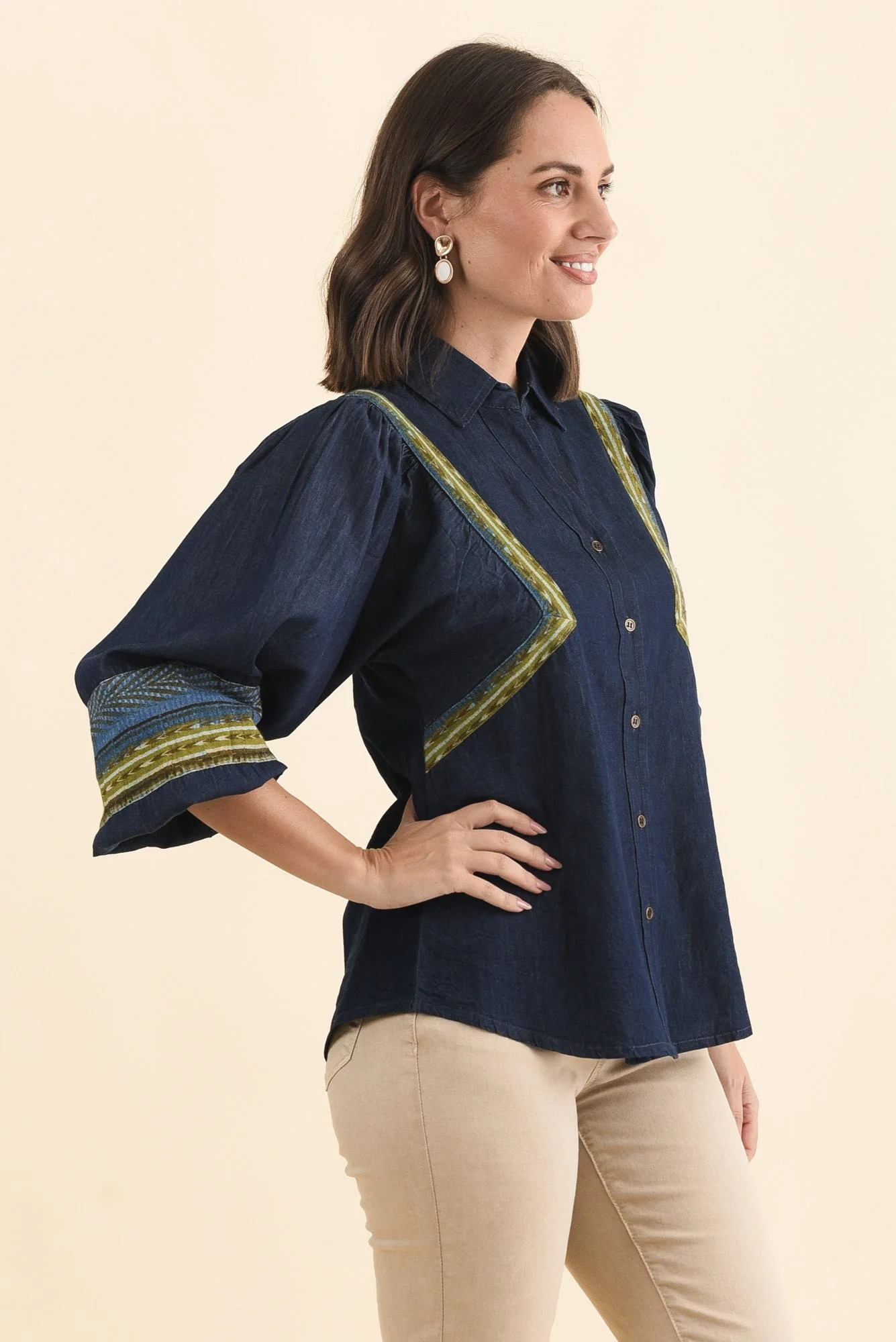 Stiles Blue Denim Puff Sleeve Top - Image 3