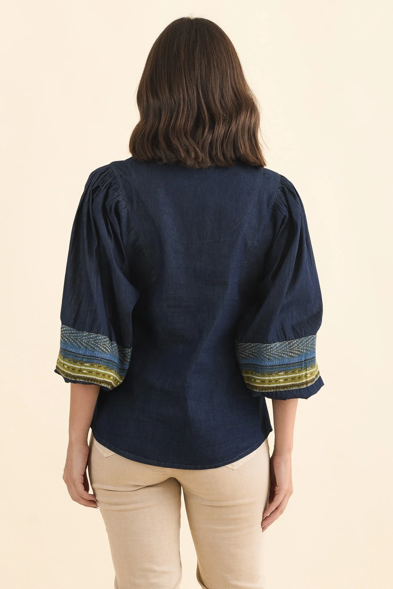 Stiles Blue Denim Puff Sleeve Top - Image 4