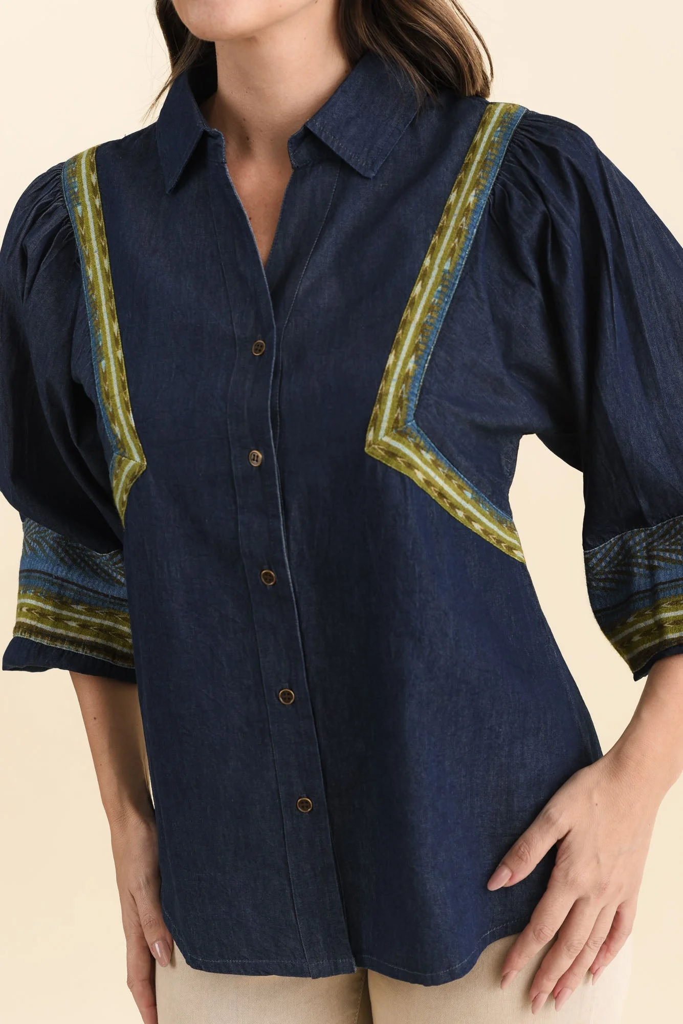 Stiles Blue Denim Puff Sleeve Top - Image 5
