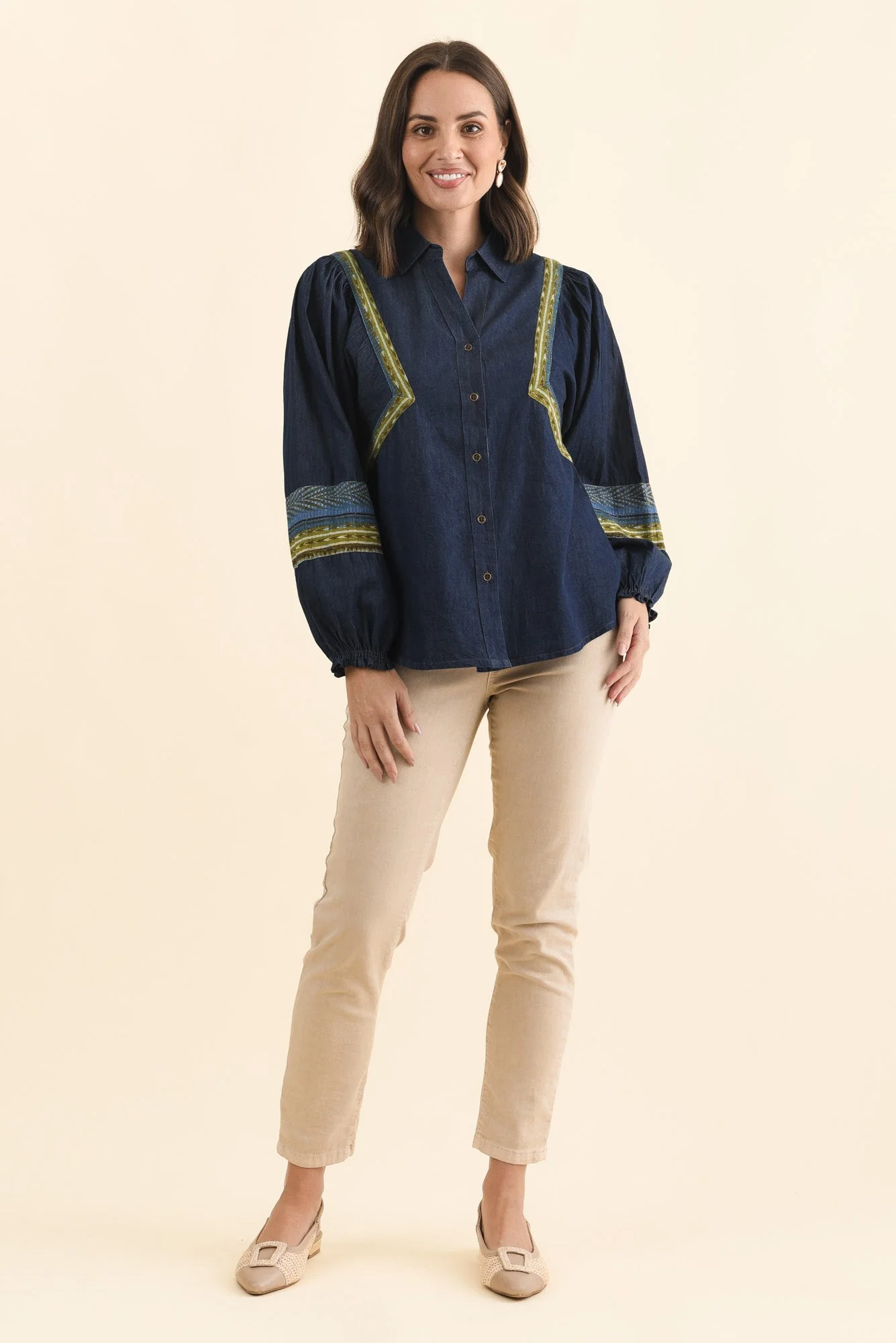Stiles Blue Denim Puff Sleeve Top - Image 6