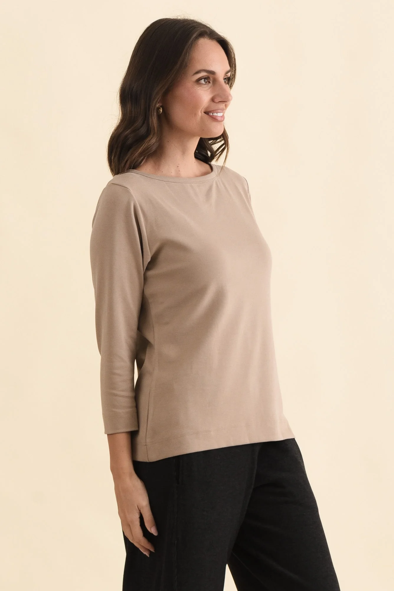 SuedeLuxe Beige 3/4 Sleeve Top - Image 3