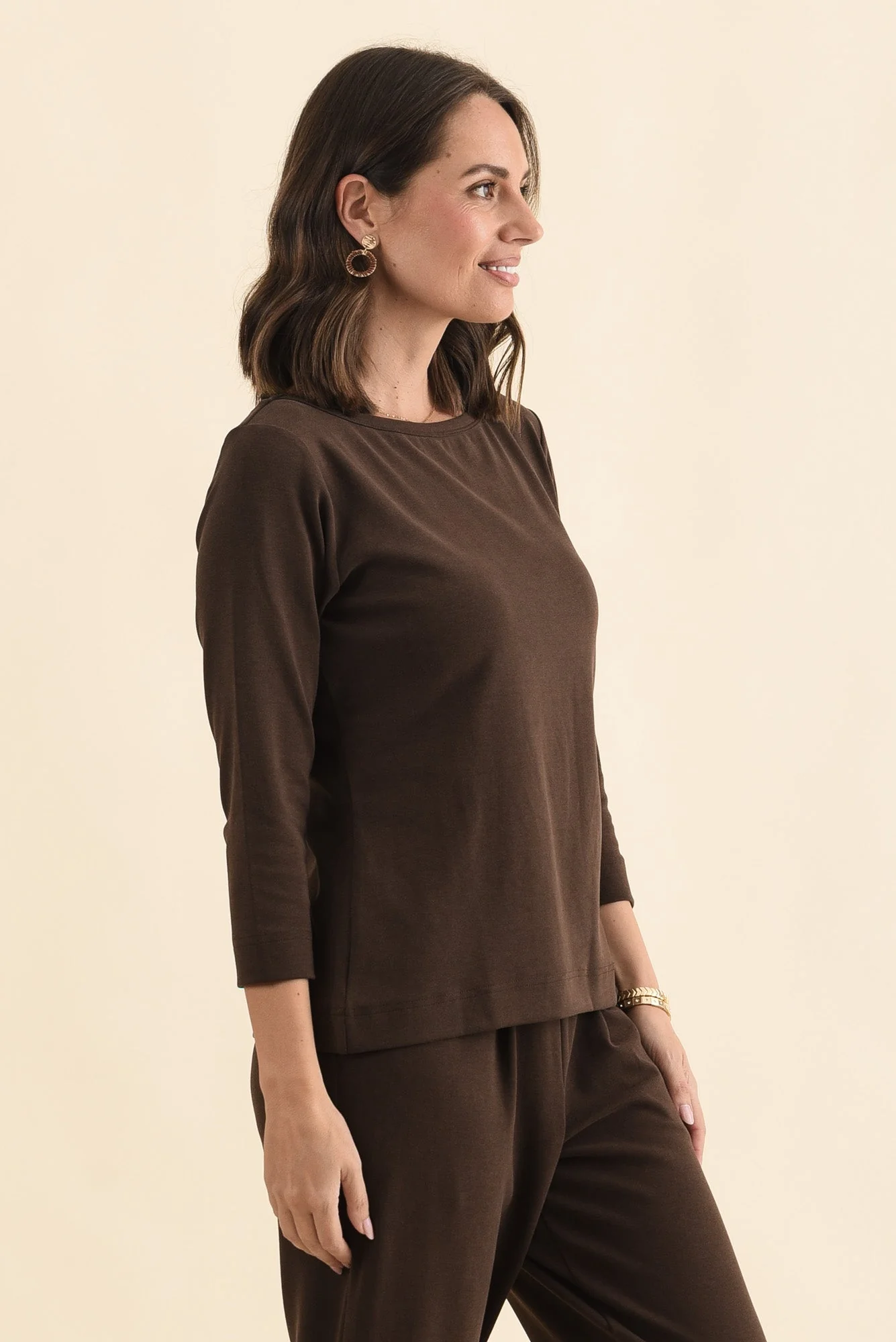 SuedeLuxe Chocolate 3/4 Sleeve Top - Image 3