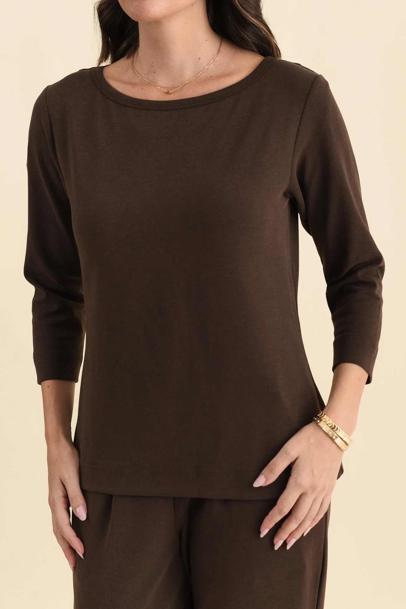 SuedeLuxe Chocolate 3/4 Sleeve Top - Image 5