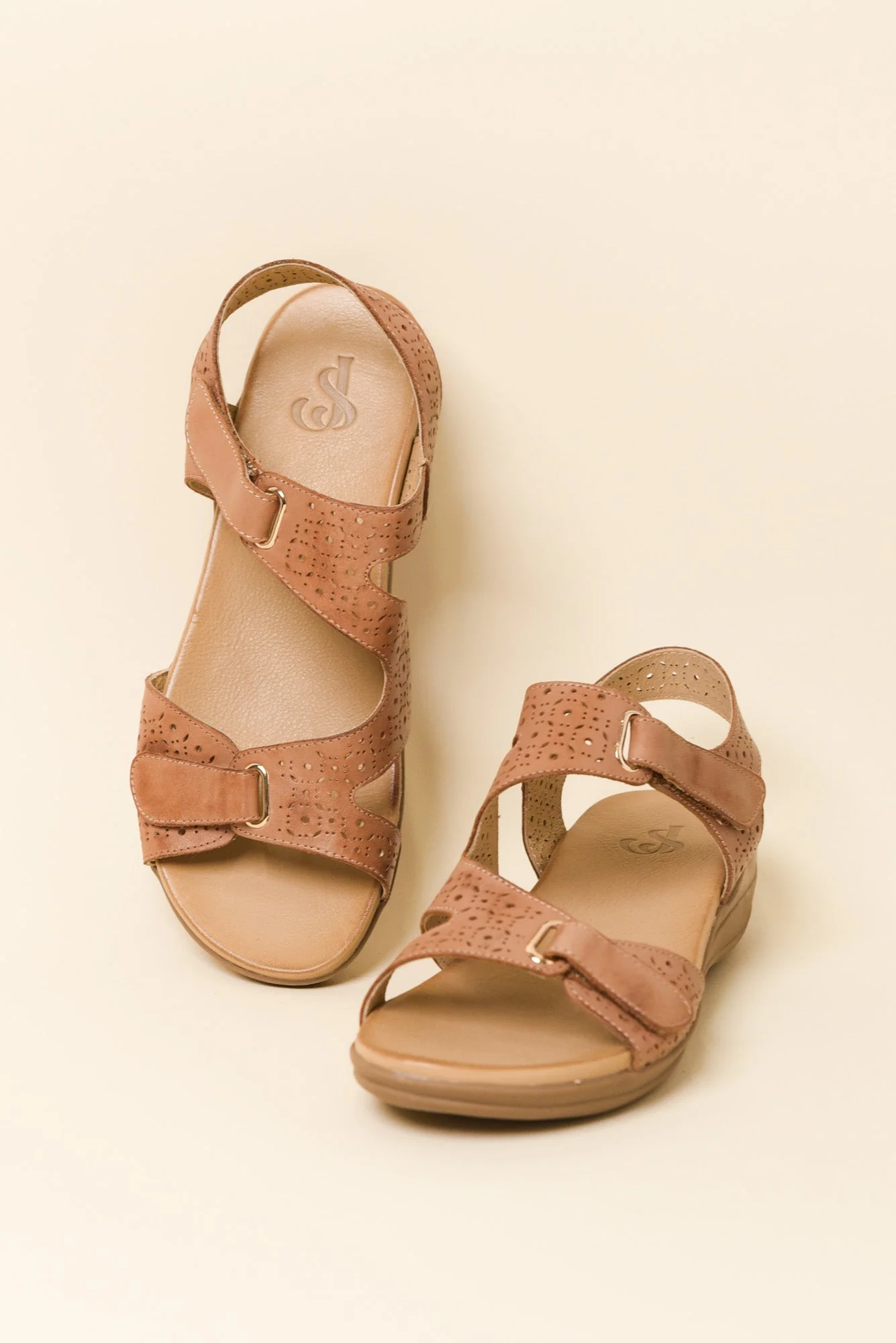 Suit Tan Leather Cut Out Sandal - Image 2