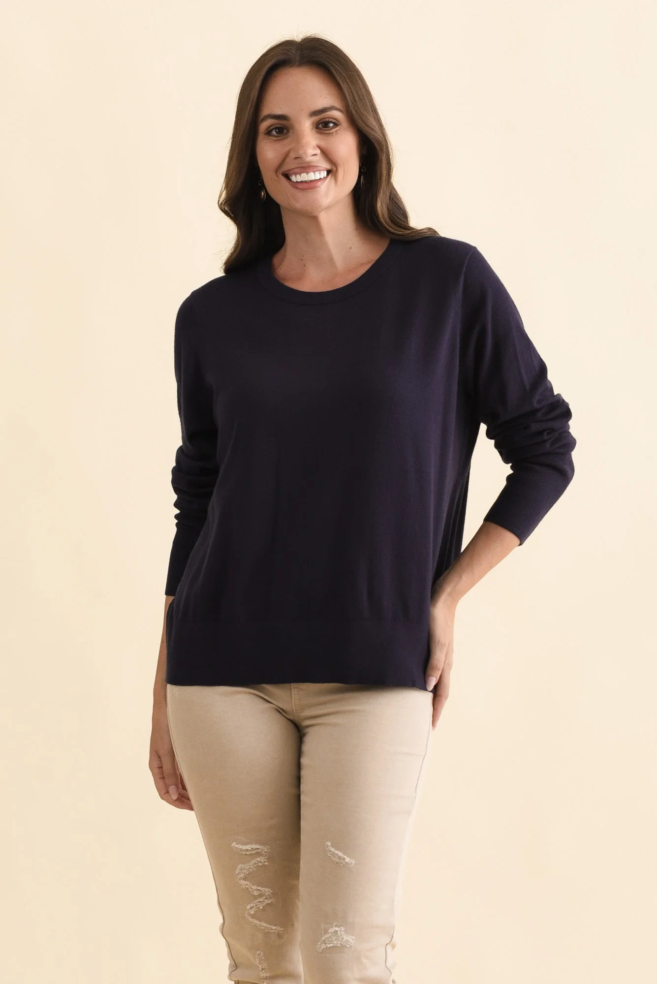 Sunny Navy Long Sleeve Knit Top - Image 2