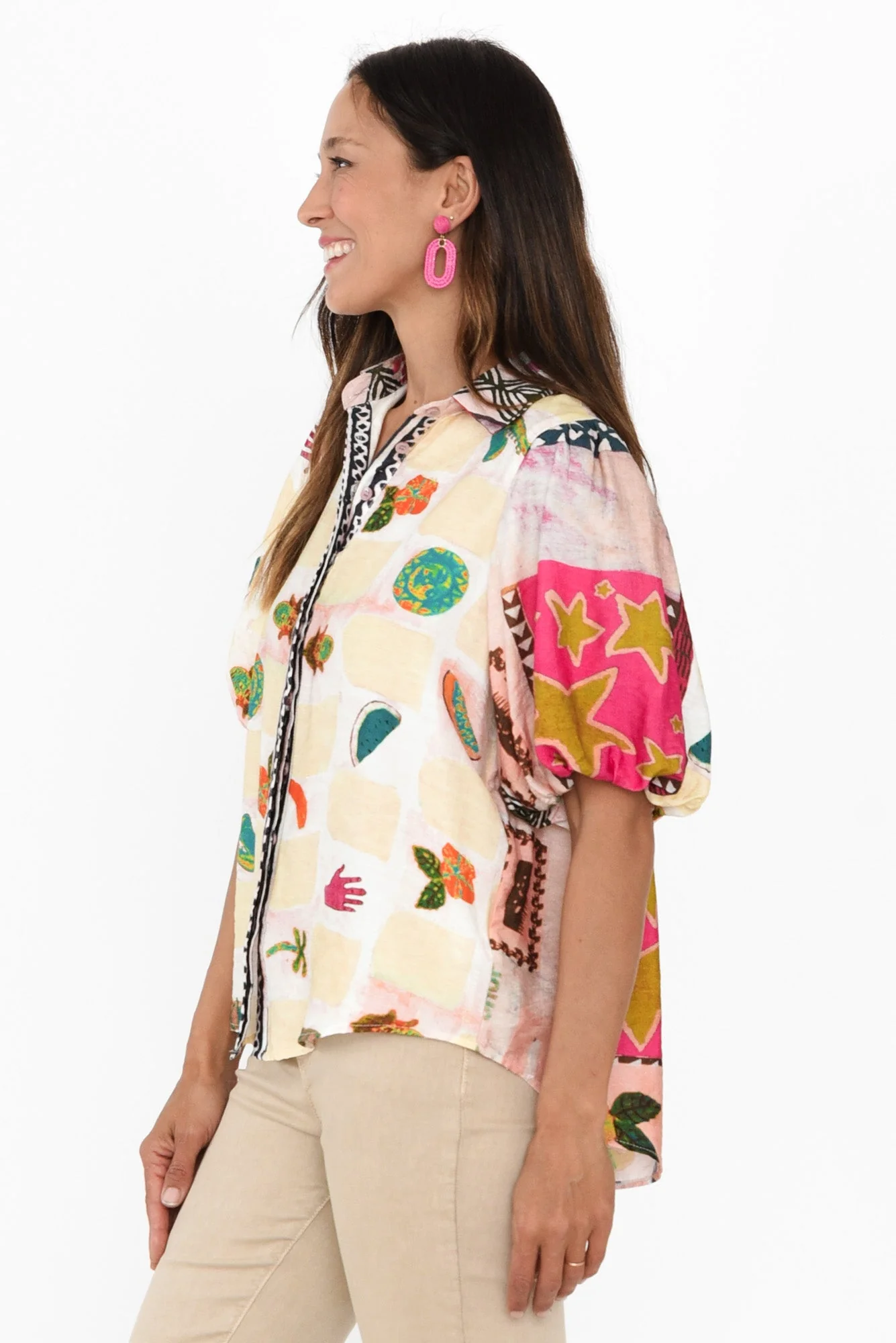 Surat Pink Tile Cotton Linen Shirt - Image 3