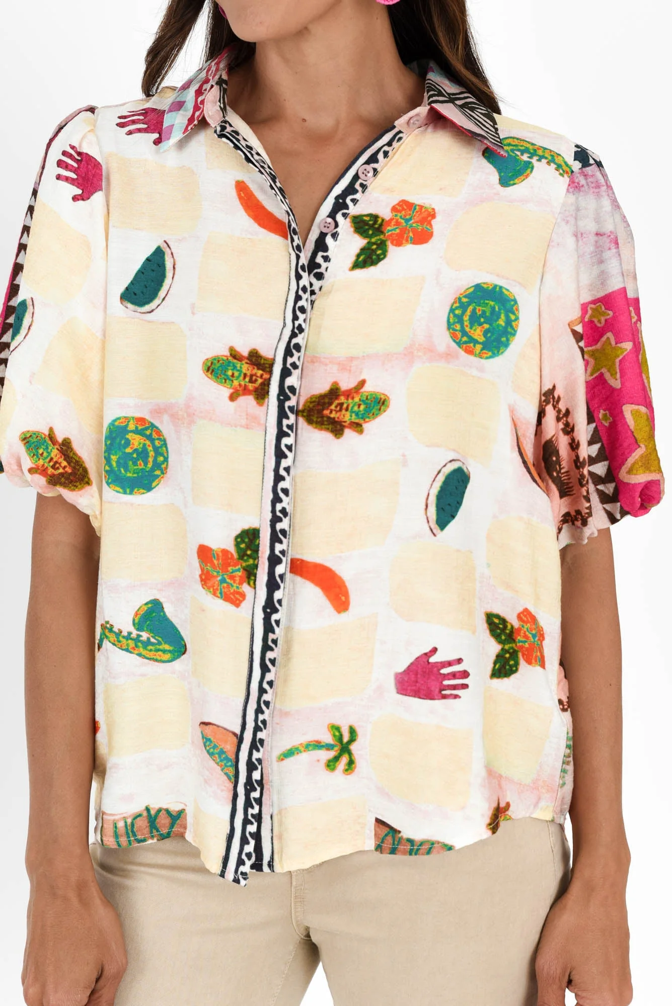 Surat Pink Tile Cotton Linen Shirt - Image 5