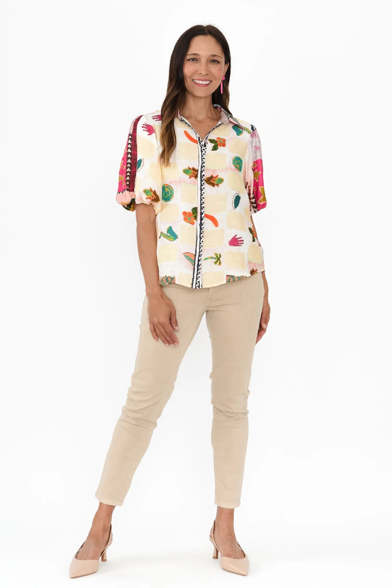 Surat Pink Tile Cotton Linen Shirt - Image 6