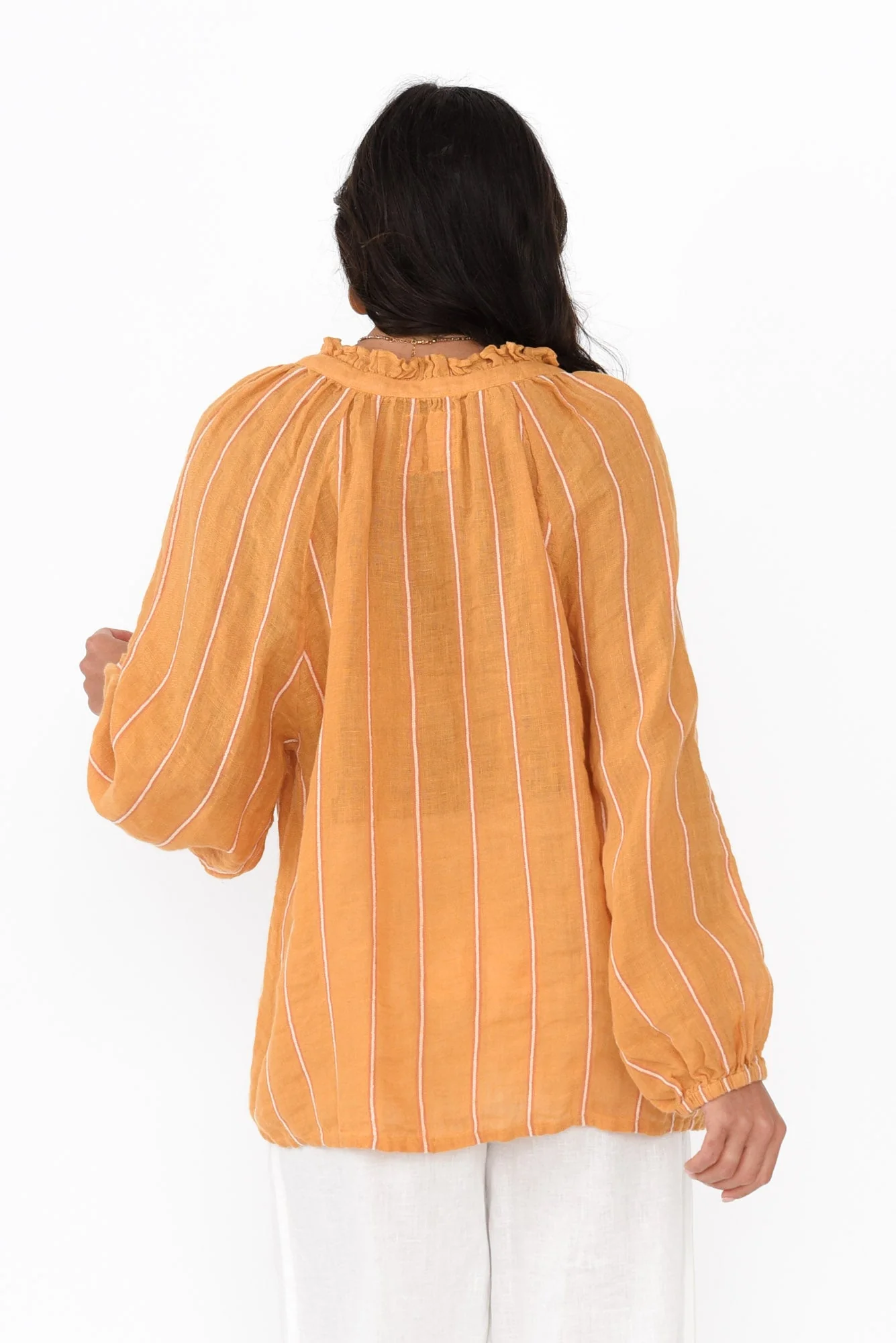 Sussana Mustard Stripe Linen Tie Top - Image 4