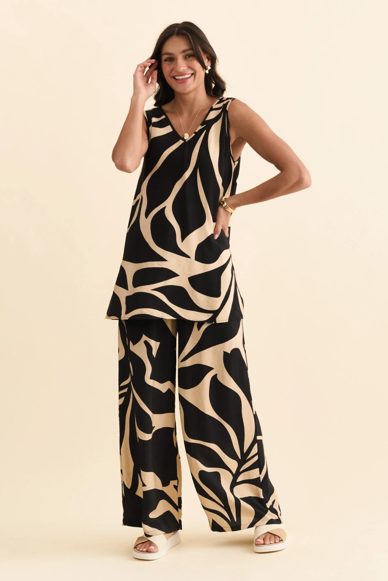 Sutton Black Abstract Relaxed Pants - Image 2