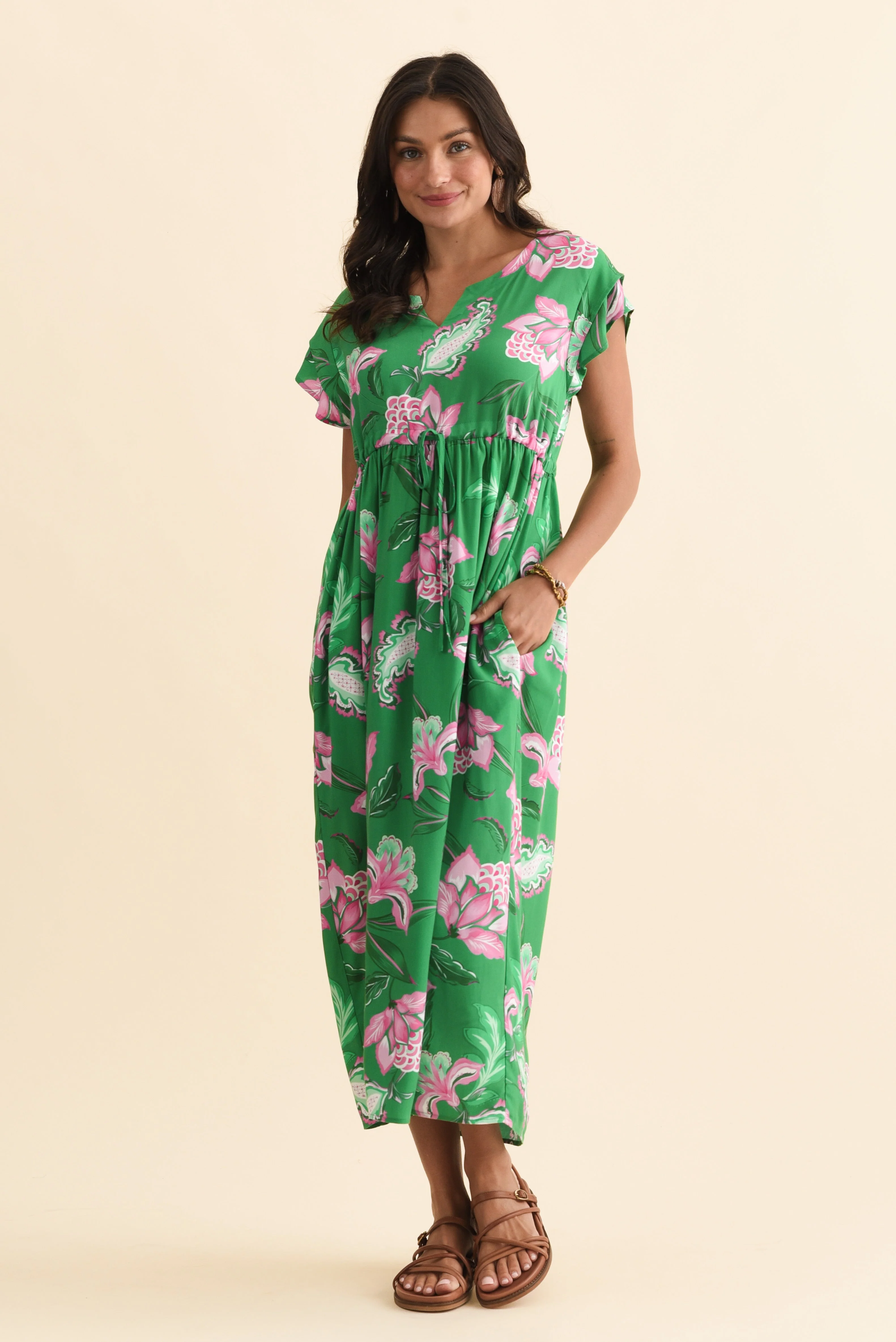Suzette Green Flower Midi Dress - Image 2