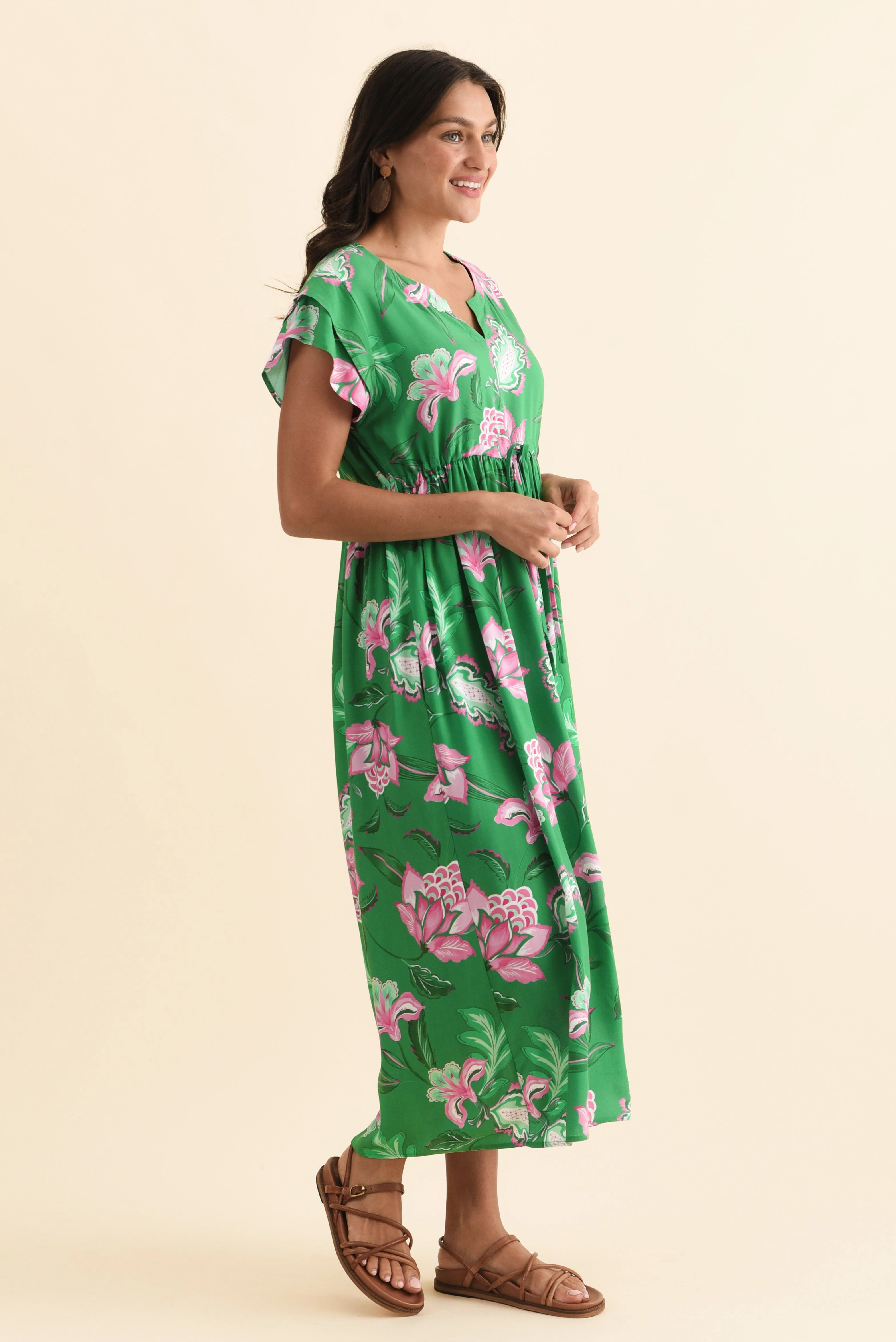 Suzette Green Flower Midi Dress - Image 3