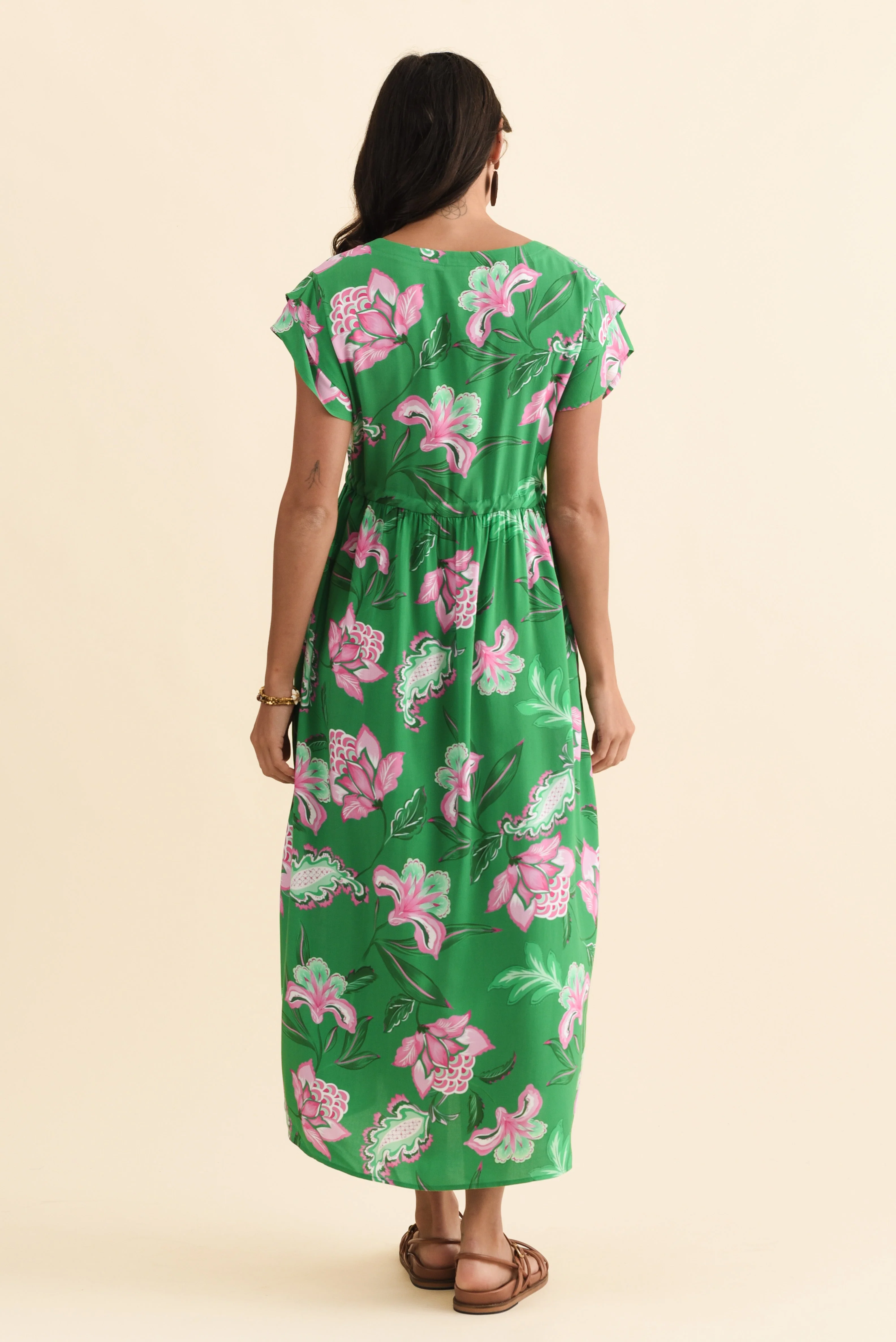 Suzette Green Flower Midi Dress - Image 4