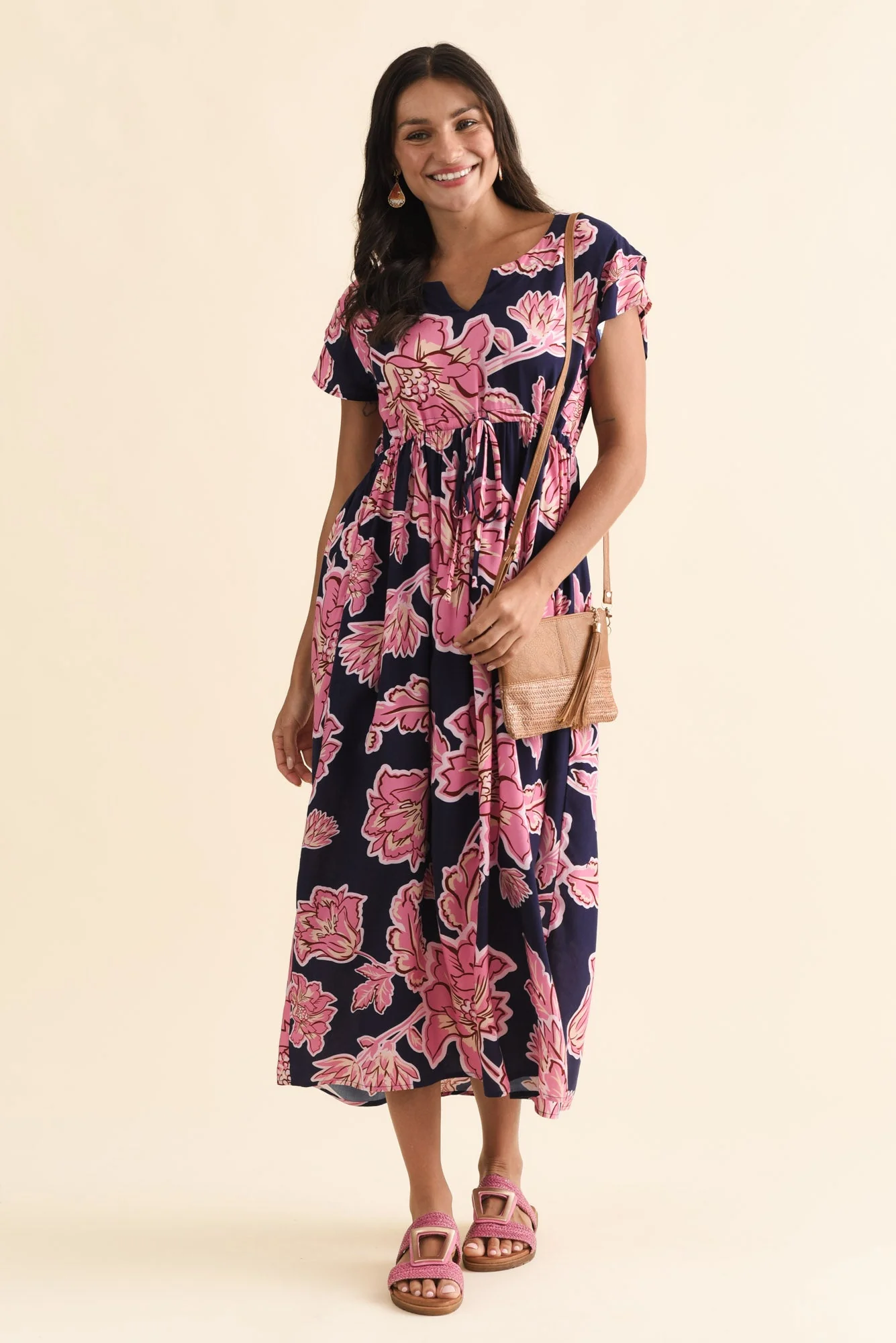 Suzette Navy Flower Midi Dress - Image 2