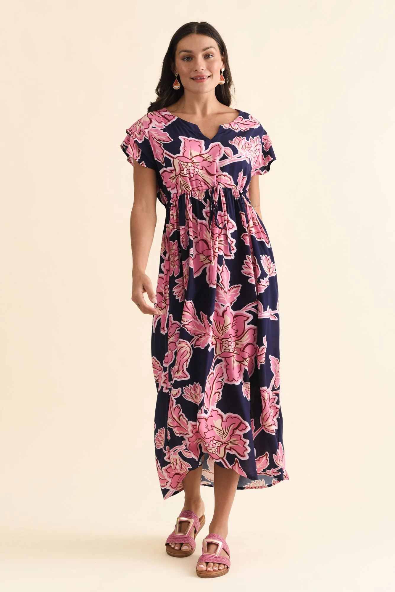 Suzette Navy Flower Midi Dress - Image 3