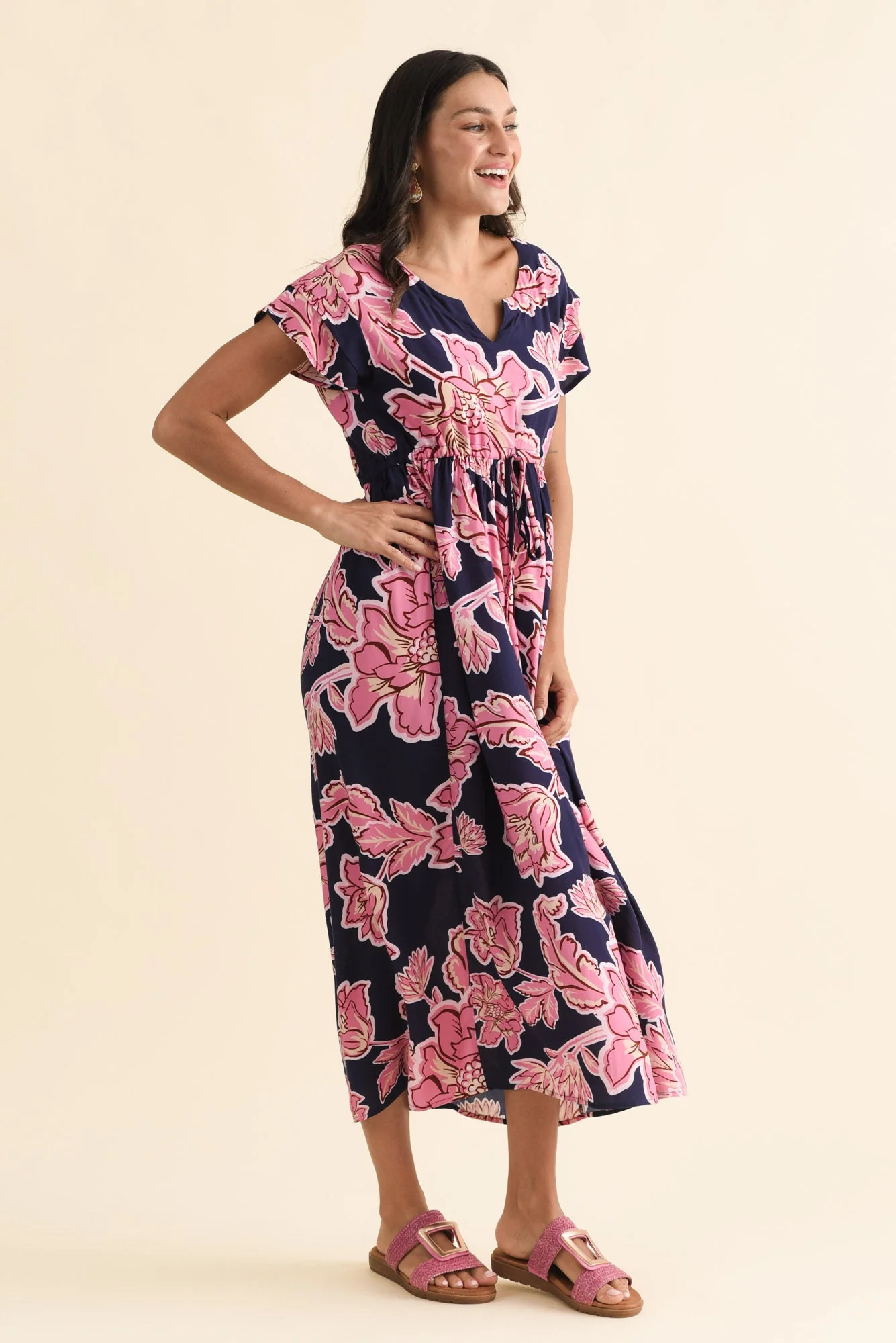 Suzette Navy Flower Midi Dress - Image 4