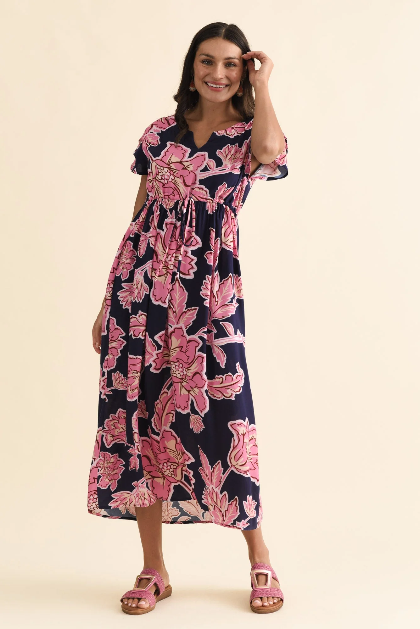 Suzette Navy Flower Midi Dress - Image 7