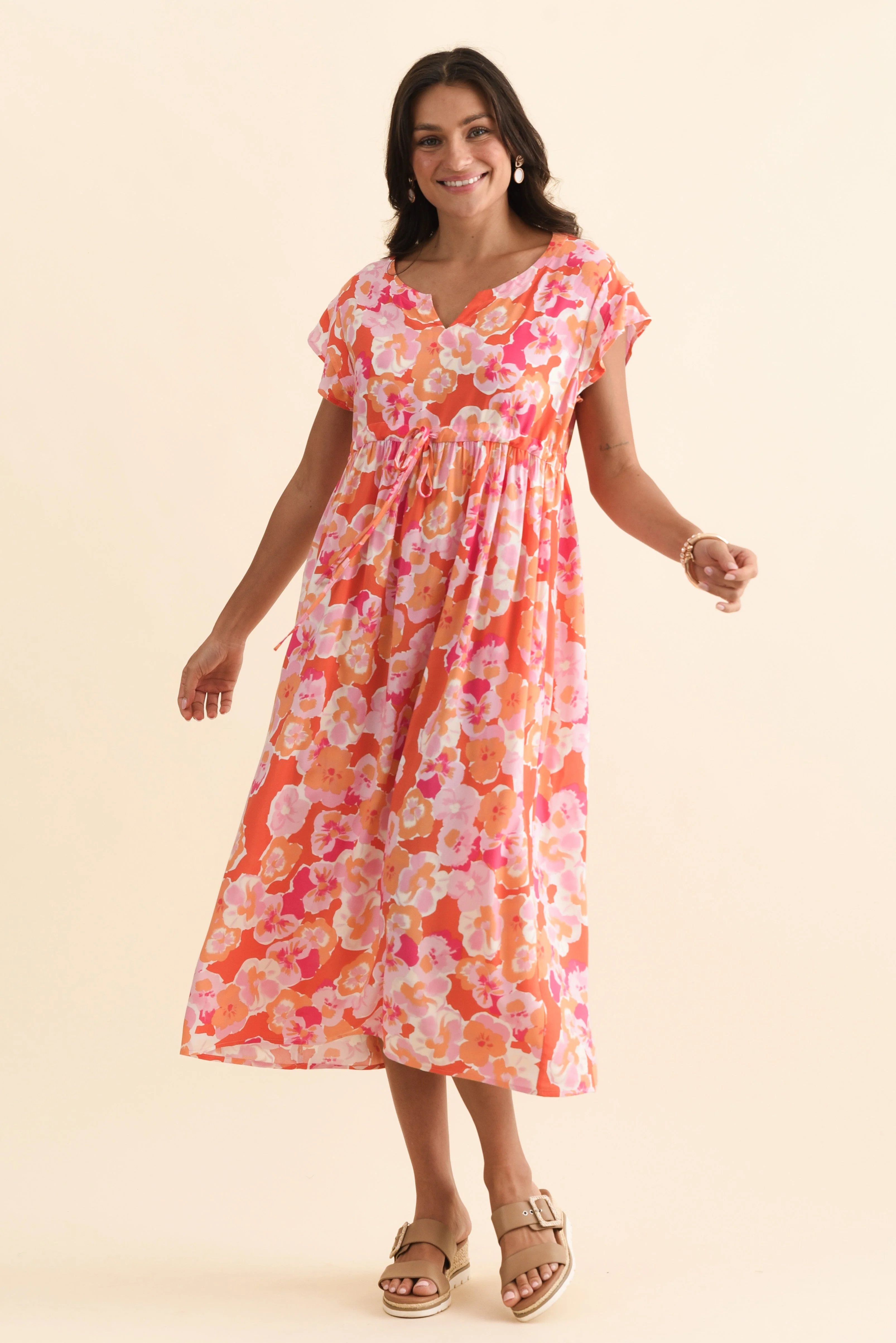 Suzette Orange Floral Midi Dress - Image 2