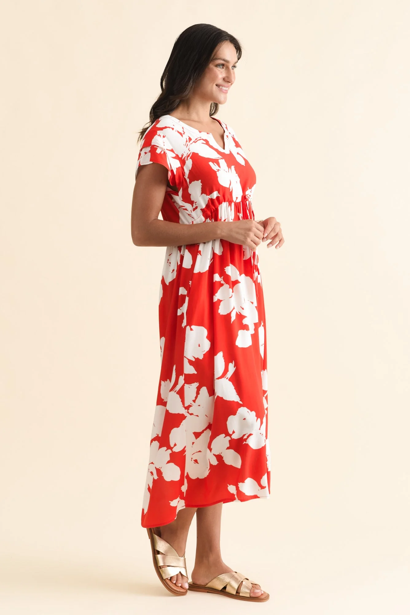 Suzette Red Abstract Midi Dress - Image 4